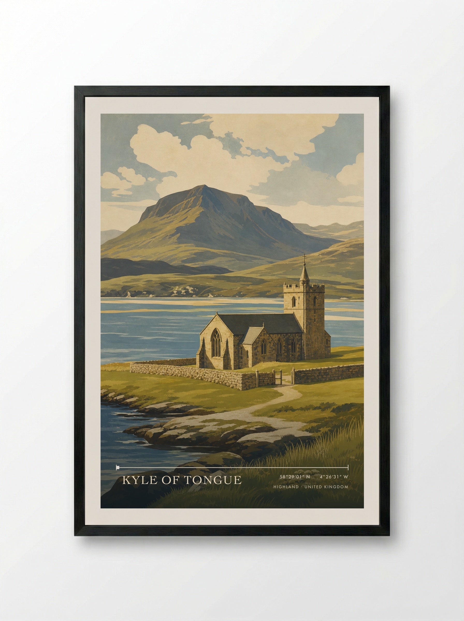 Kyle of Tongue Highland United Kingdom Travel Poster - Framed Print Black