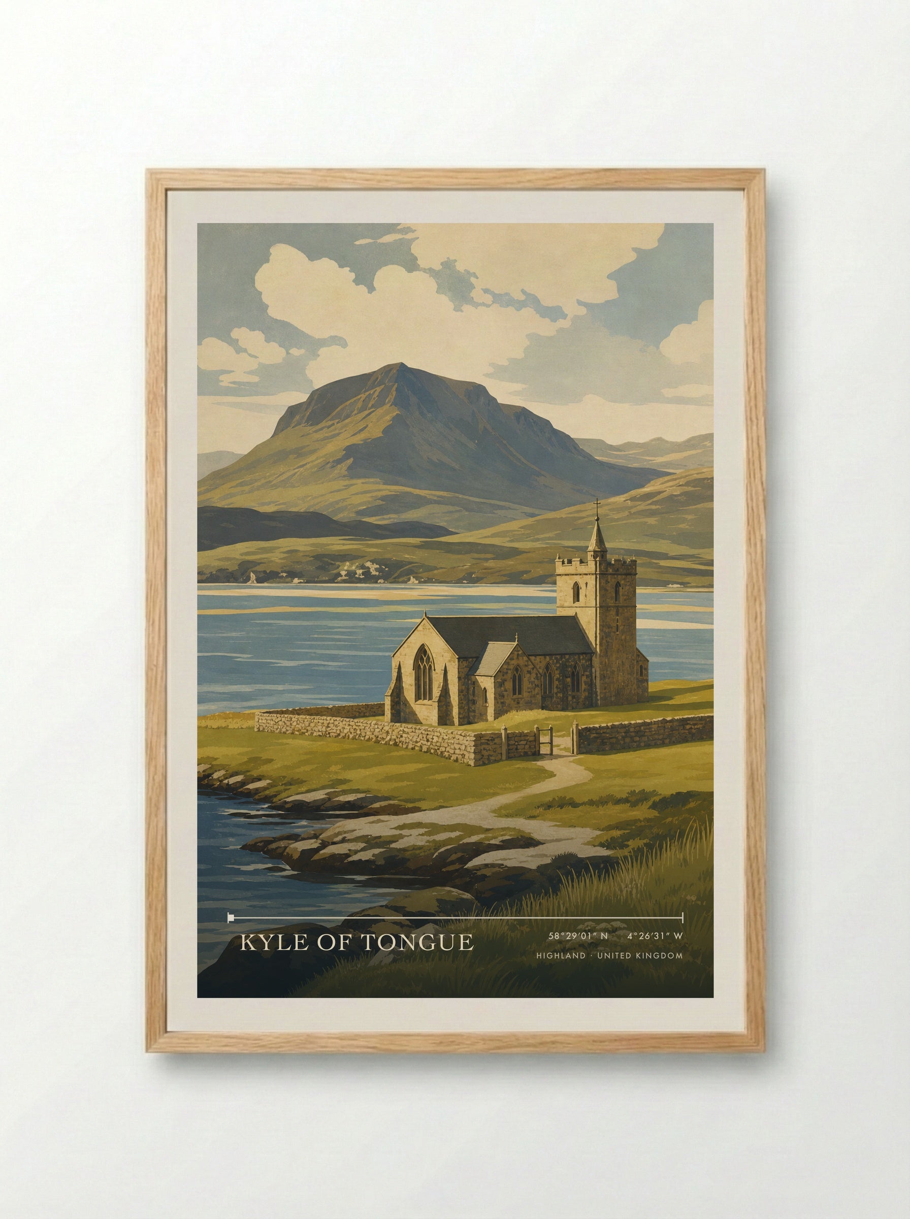 Kyle of Tongue Highland United Kingdom Travel Poster - Framed Print Wood