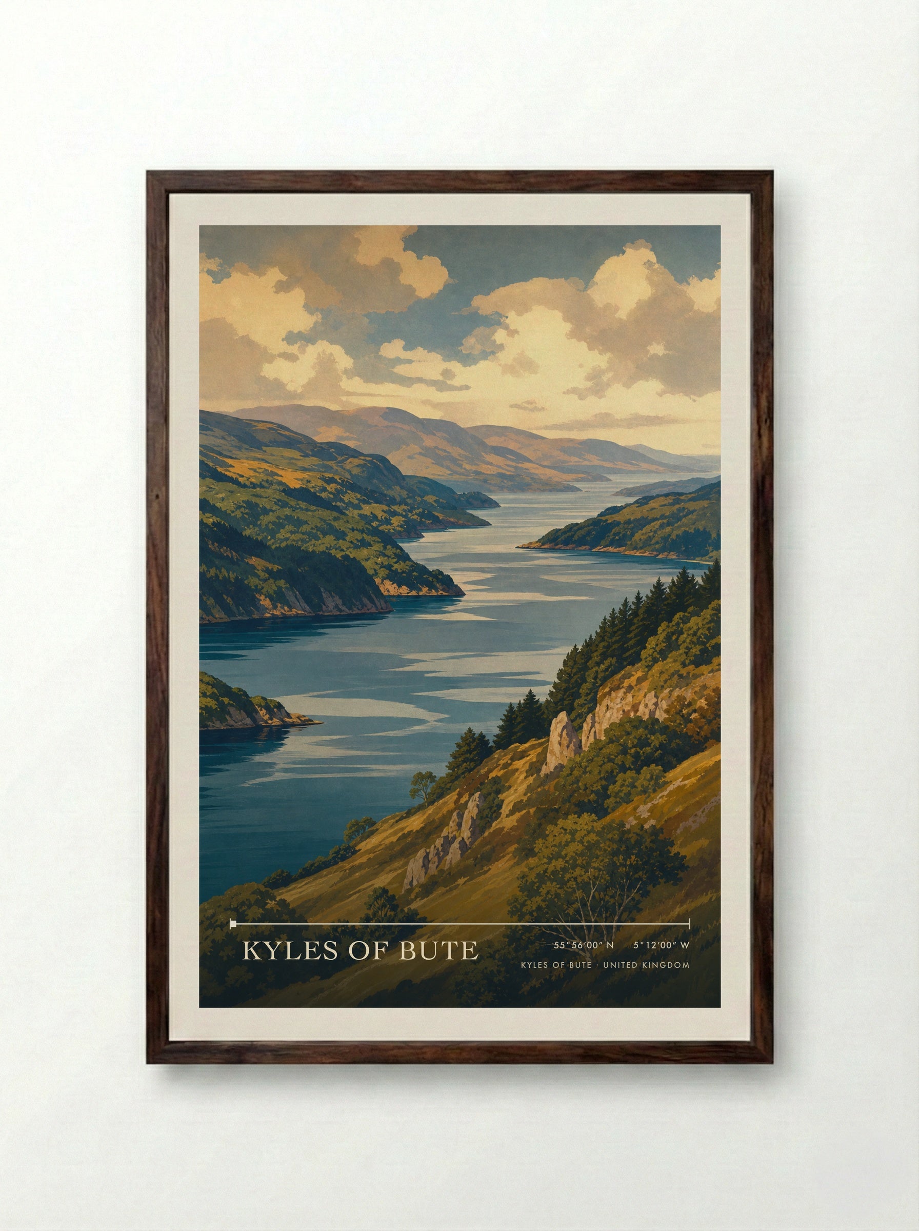 Kyles of Bute United Kingdom Travel Poster - Framed Print Dark Wood