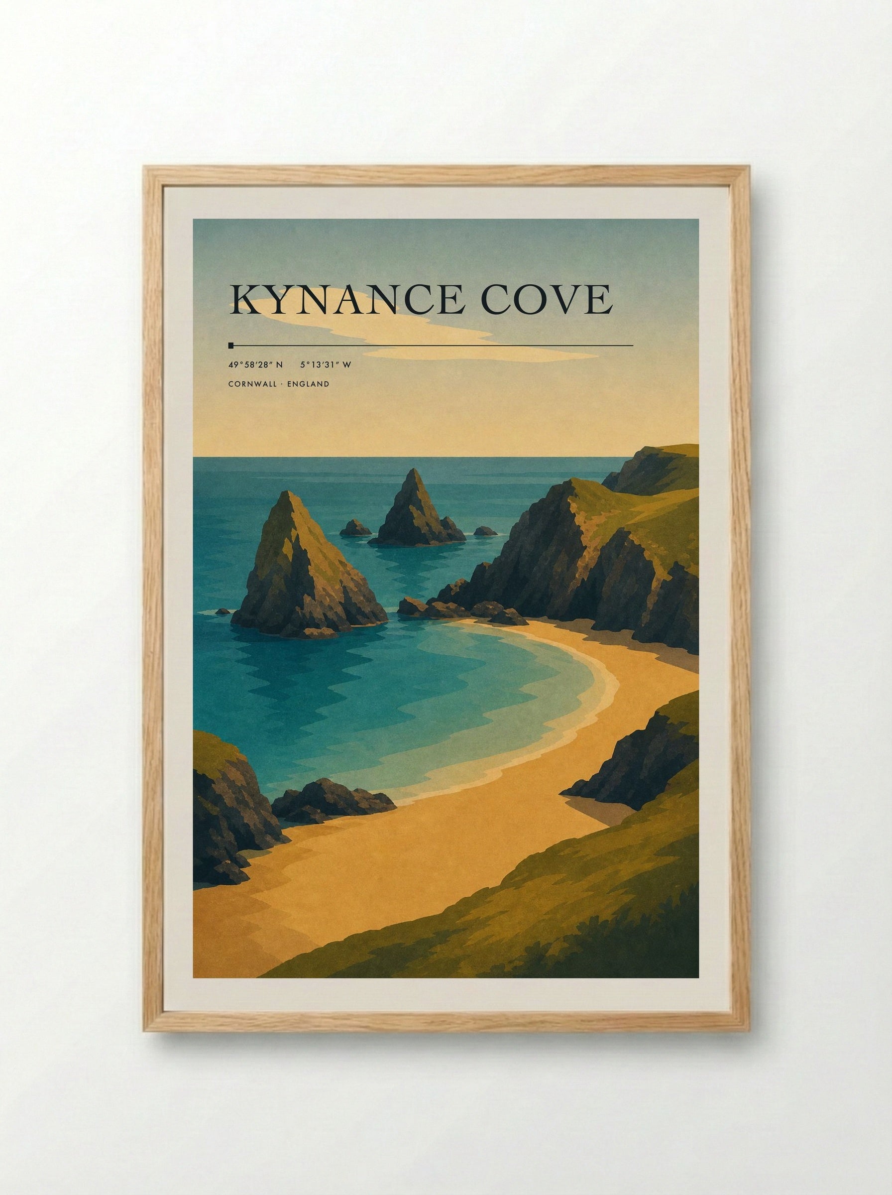 Kynance Cove Travel Poster Artwork - Framed Print Wood
