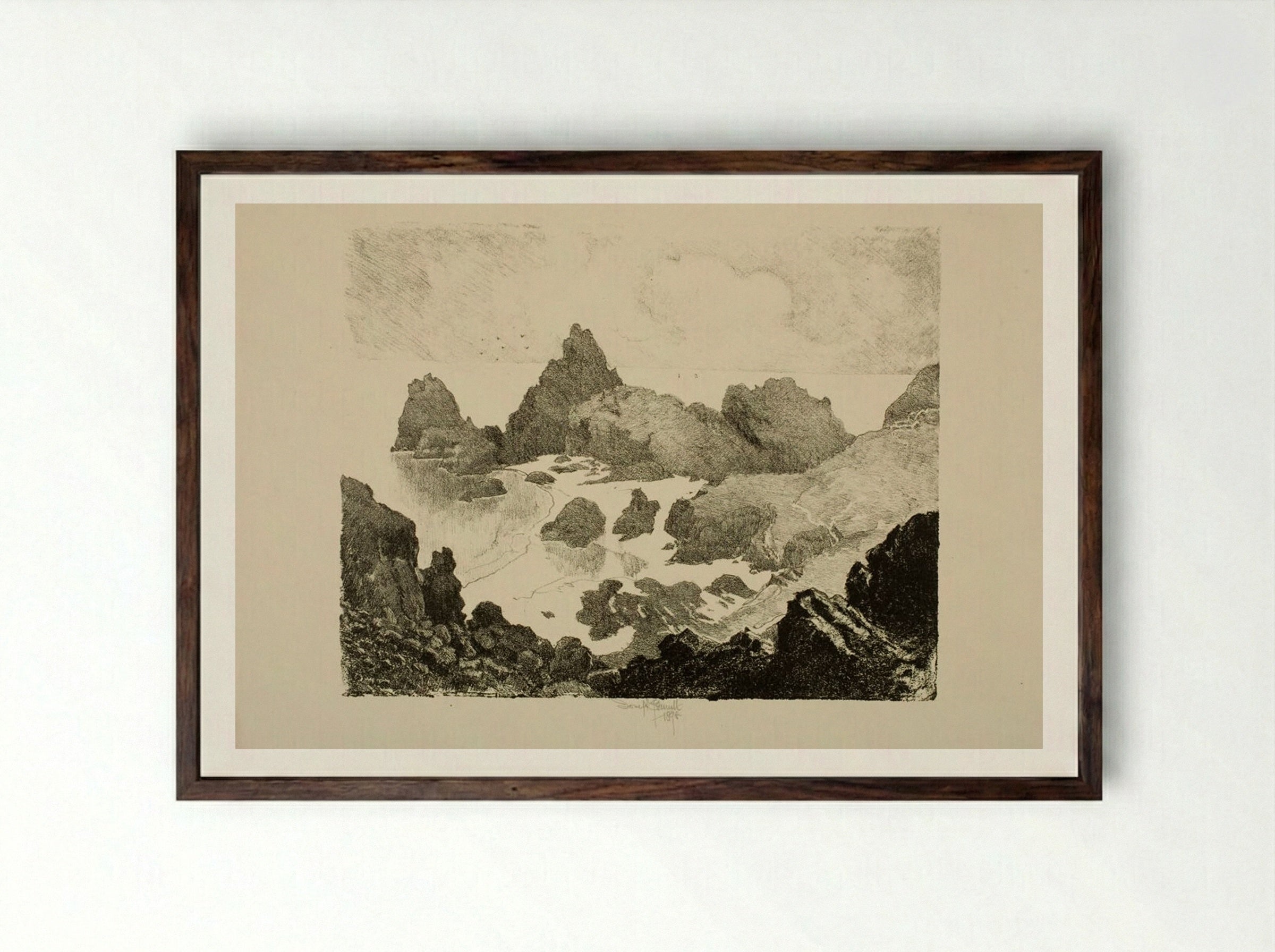 Kynance Cove, the Lizard - Joseph Pennell - Framed Print Dark Wood