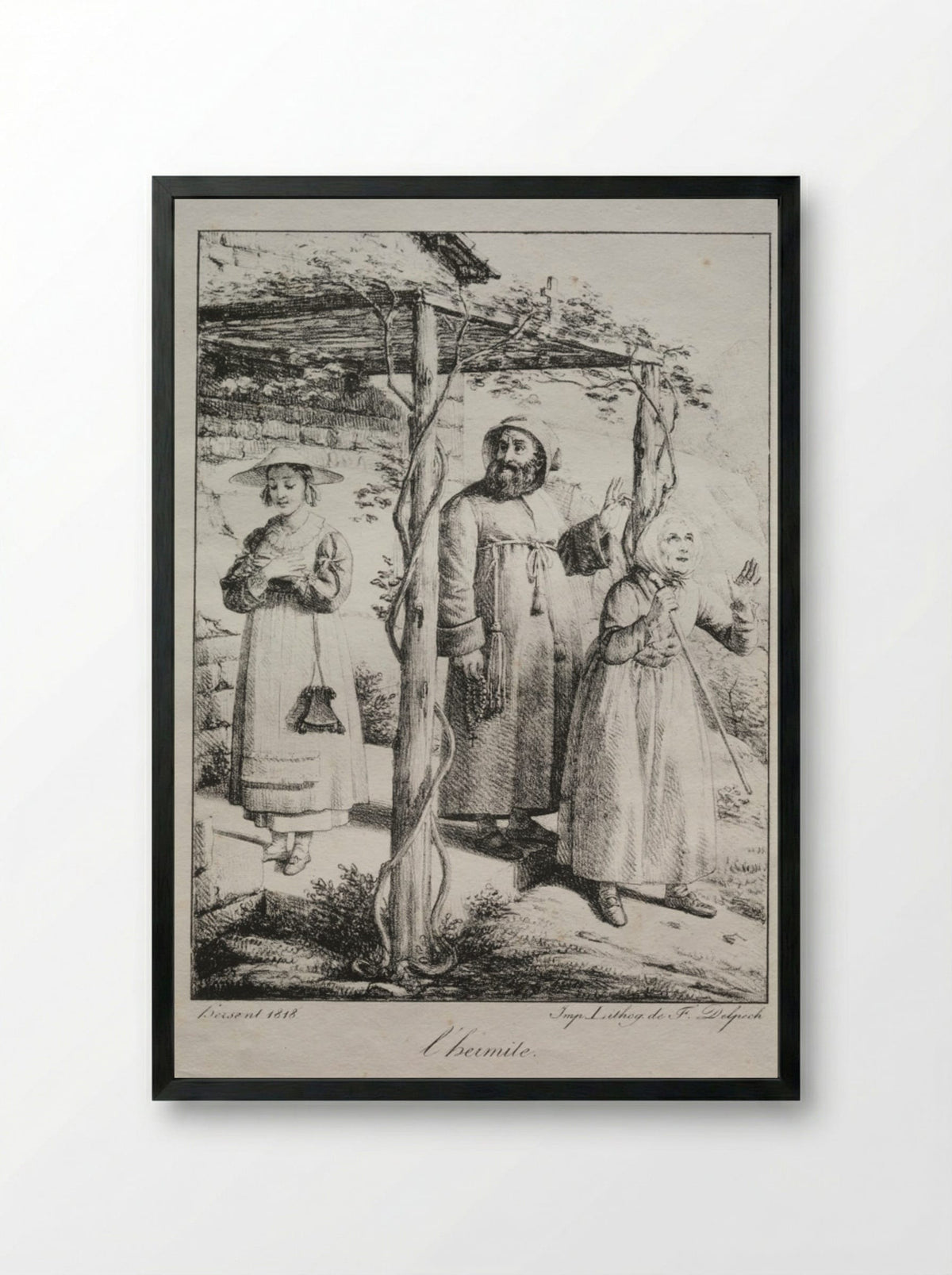 L'Ermite (The Hermit) - Louis Hersent - Framed Print Black