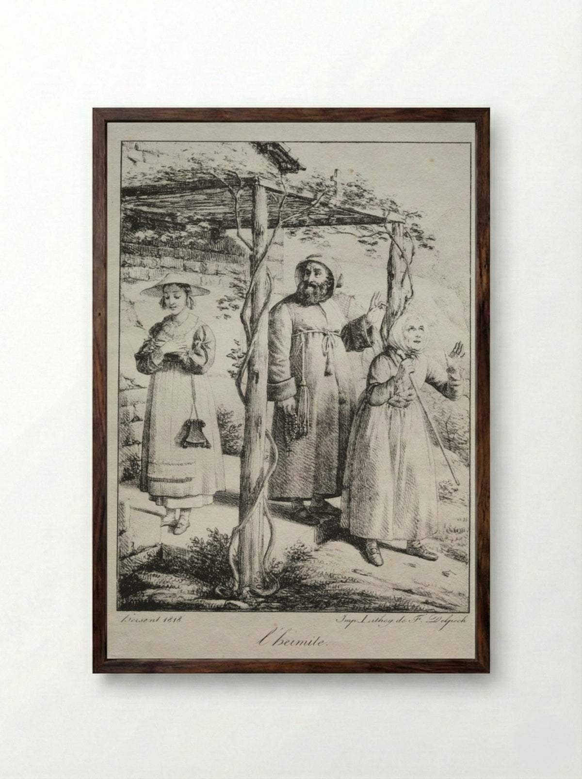 L'Ermite (The Hermit) - Louis Hersent - Framed Print Dark Wood