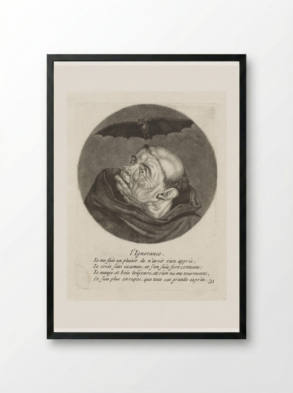 L'Ignorance (Monk and a Bat) - Jacob Gole - Framed Print Black