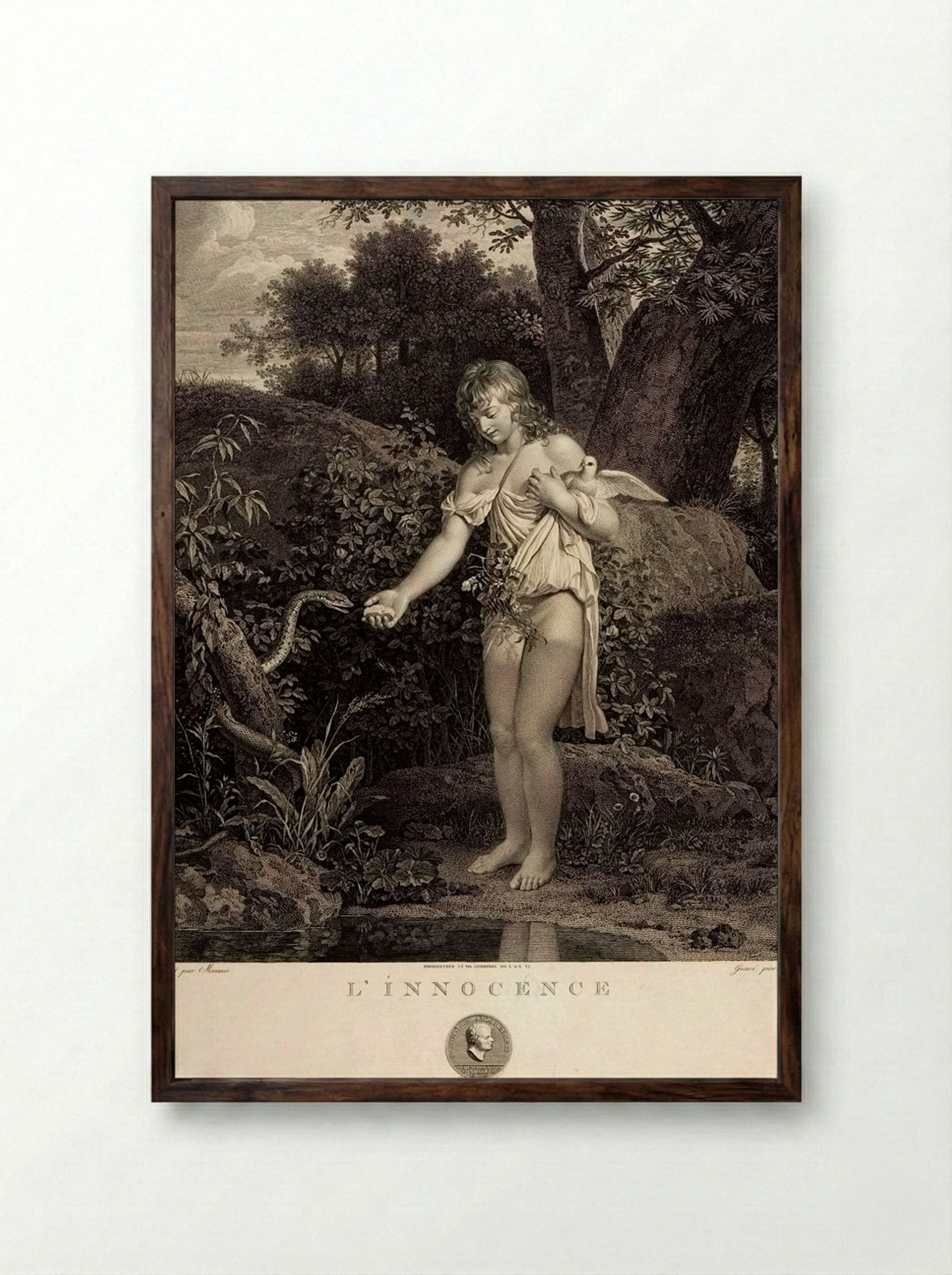 L'Innocence - Charles Clément Bervic - Framed Print Dark Wood