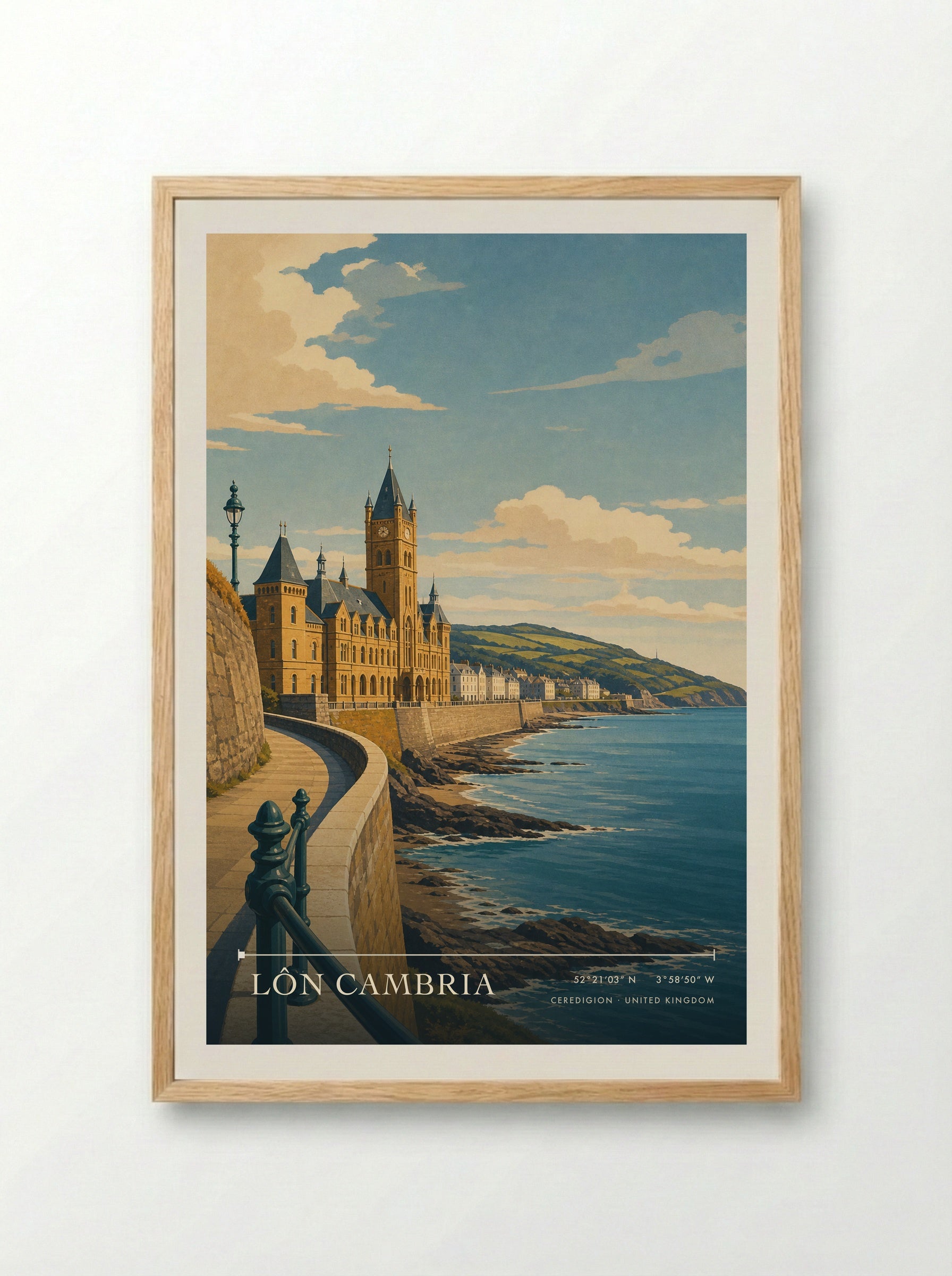 Lôn Cambria Ceredigion United Kingdom Travel Poster - Framed Print Wood