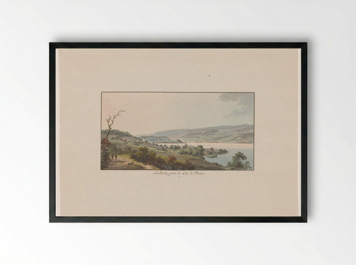 Lüscherz, près du Lac de Bienne - Johann Ludwig Aberli - Framed Print Black