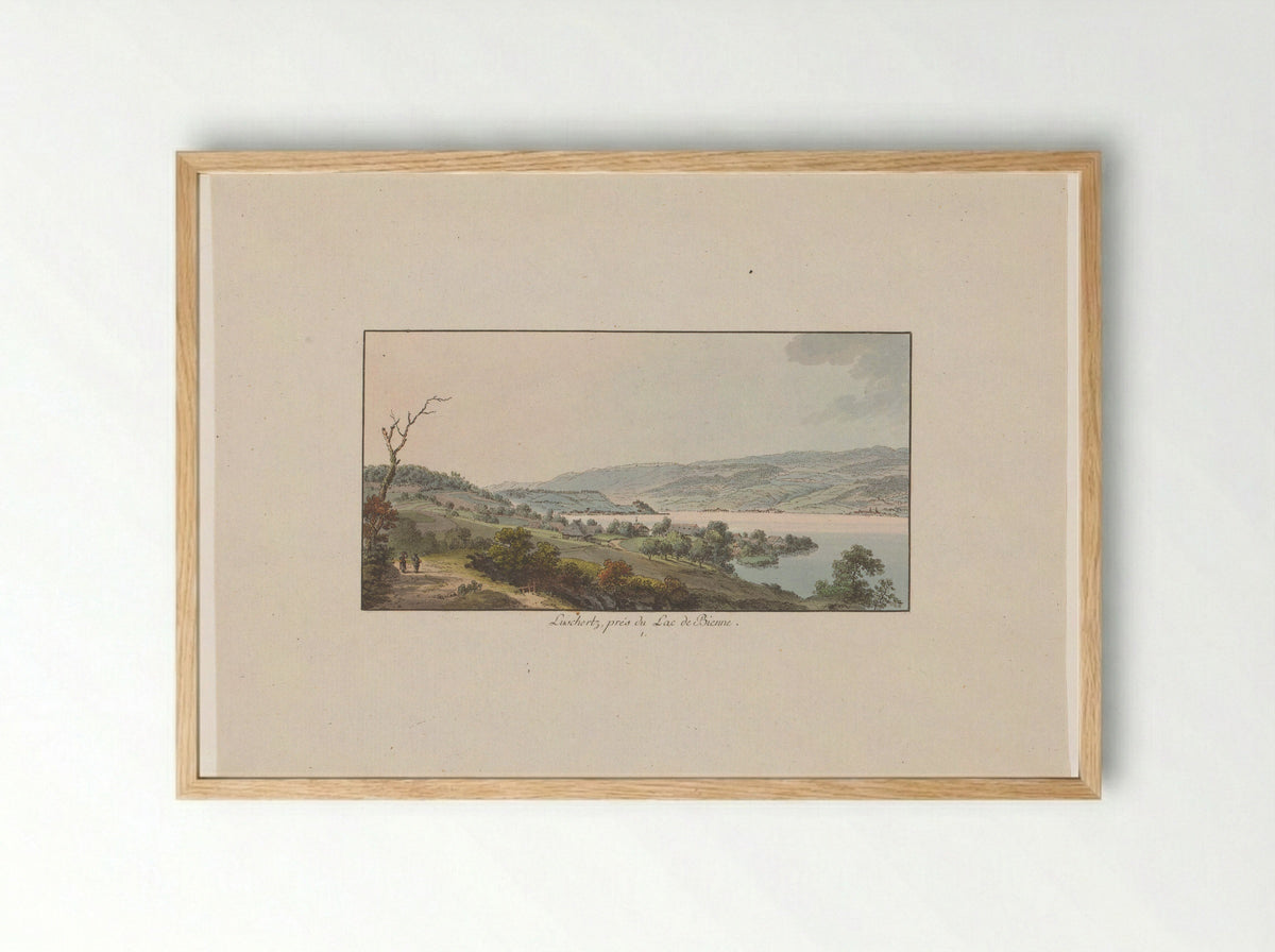 Lüscherz, près du Lac de Bienne - Johann Ludwig Aberli - Framed Print Wood