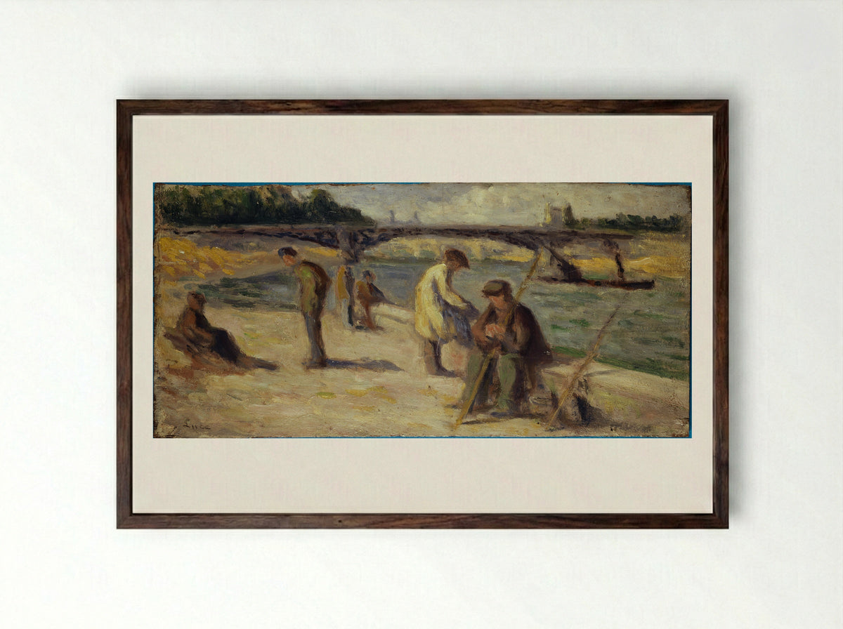 La Berge Du Quai Malaquais - Maximilien Luce - Framed Print Dark Wood