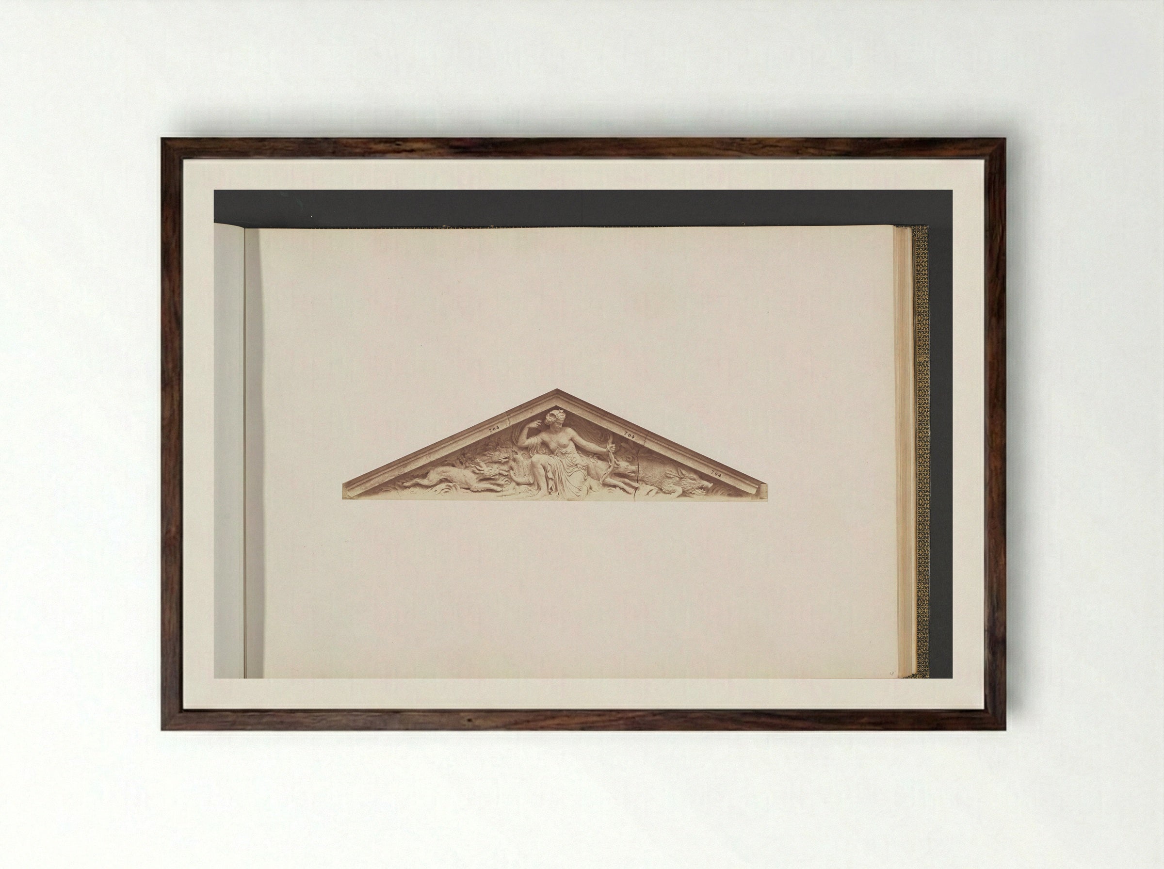 La Chasse Pediment Study - Édouard Denis Baldus - Framed Print Dark Wood