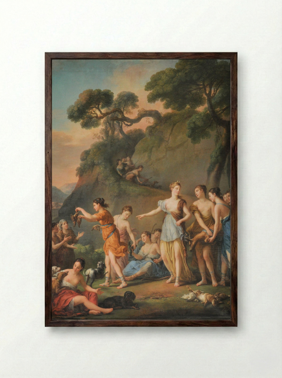 La Chasse - Joseph-Marie Vien - Framed Print Dark Wood