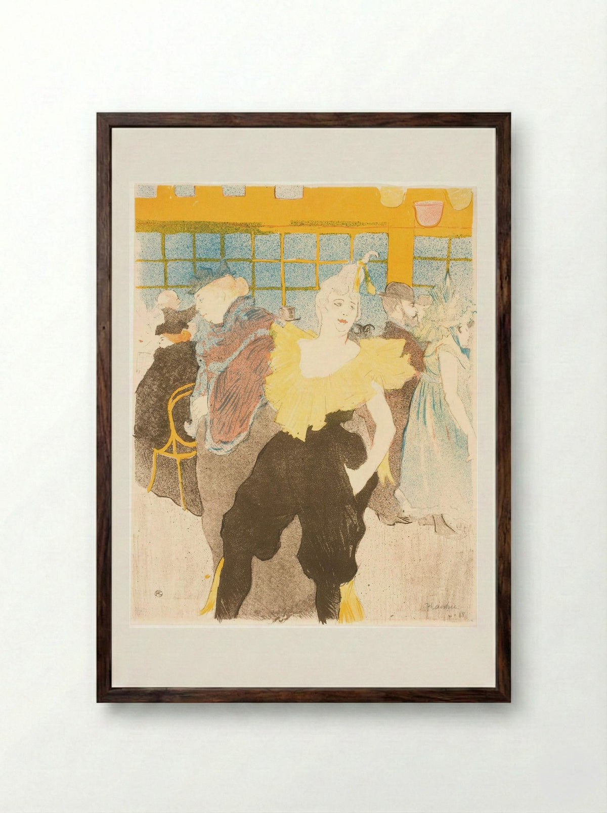 La Clownesse au Moulin Rouge - Henri de Toulouse-Lautrec - Framed Print Dark Wood