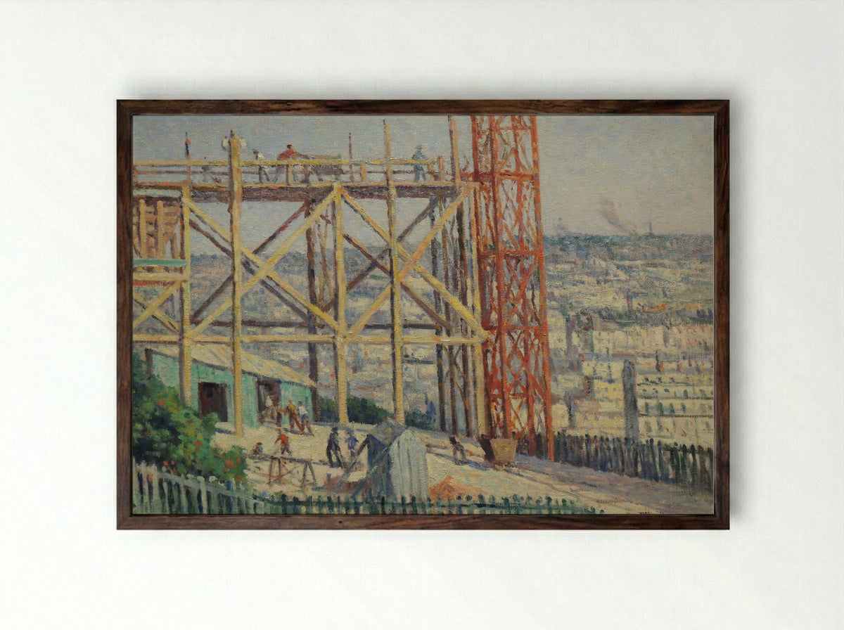 La Construction du Sacré-Coeur - Maximilien Luce - Framed Print Dark Wood