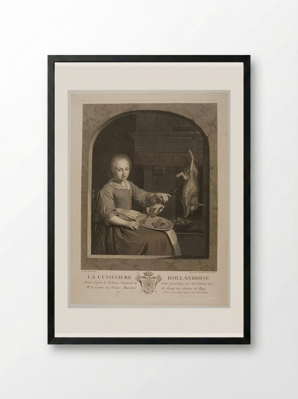La Cuisinière Hollandoise - Johann Georg Wille - Framed Print Black