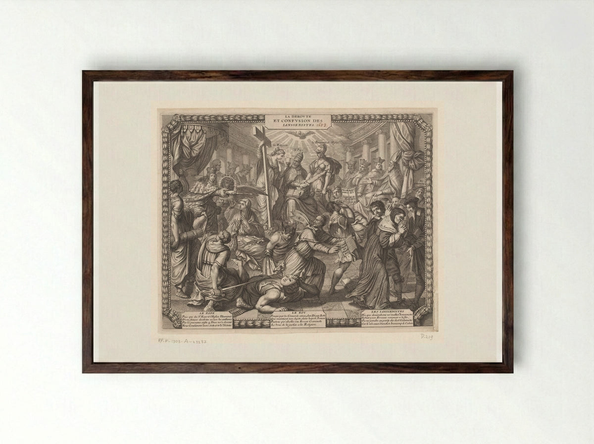 La Déroute et Confusion des Ianssenistes - Abraham Bosse - Framed Print Dark Wood
