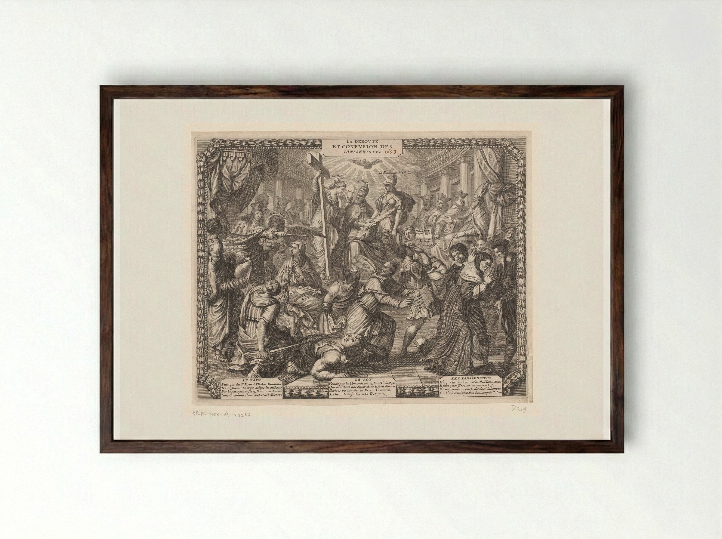 La Déroute et Confusion des Ianssenistes - Abraham Bosse - Framed Print Dark Wood