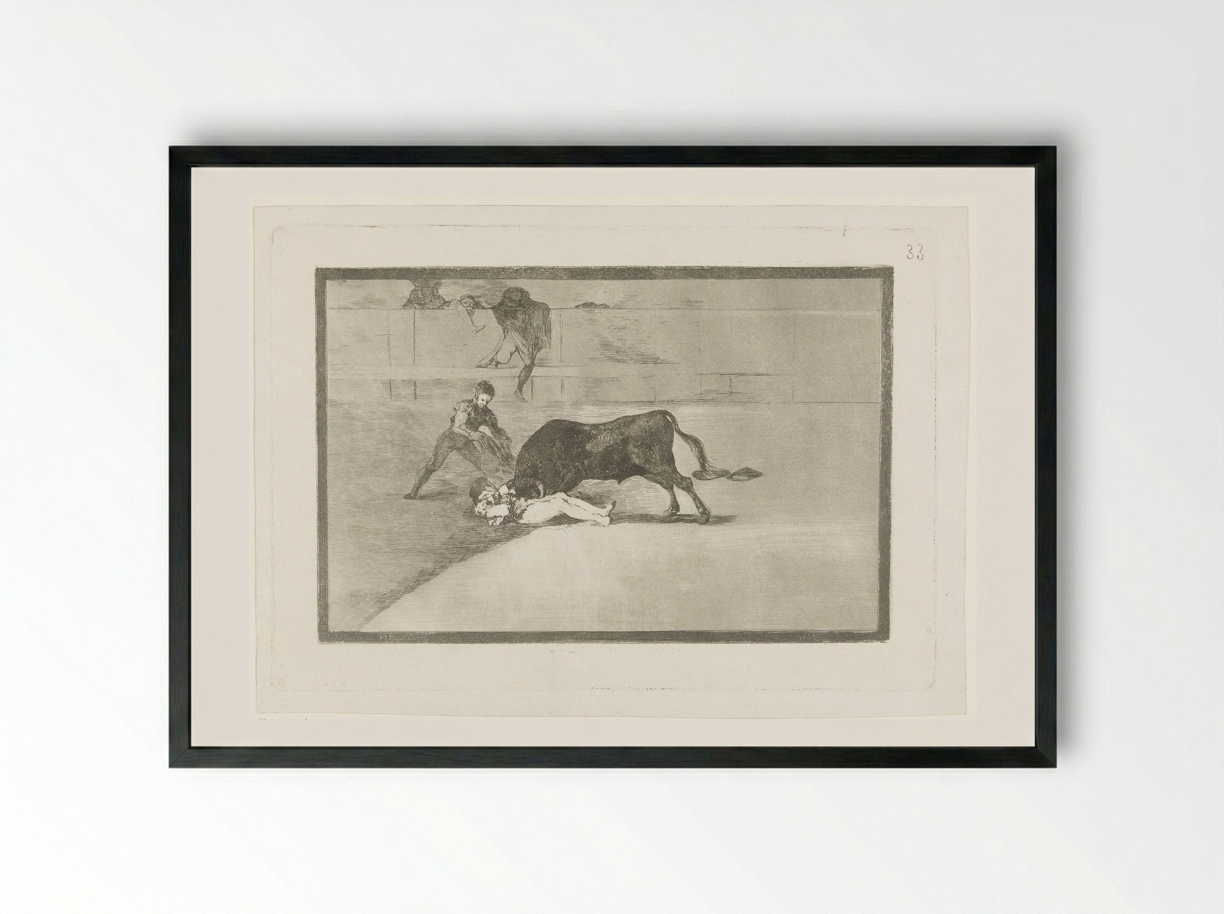 La Desgraciada muerte de Pepe-Hillo en la plaza de Madrid - Francisco de Goya - Framed Print Black