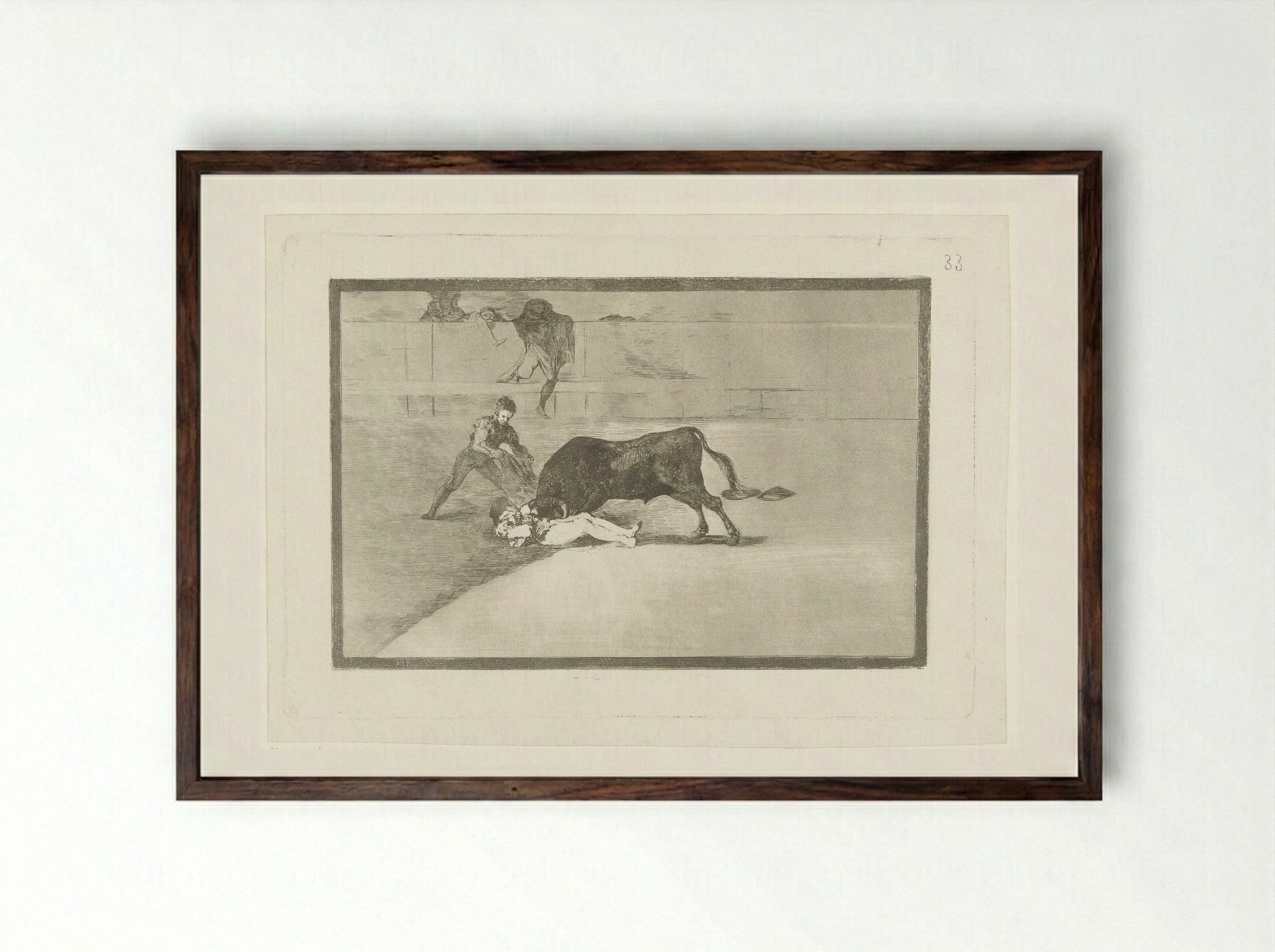 La Desgraciada muerte de Pepe-Hillo en la plaza de Madrid - Francisco de Goya - Framed Print Dark Wood