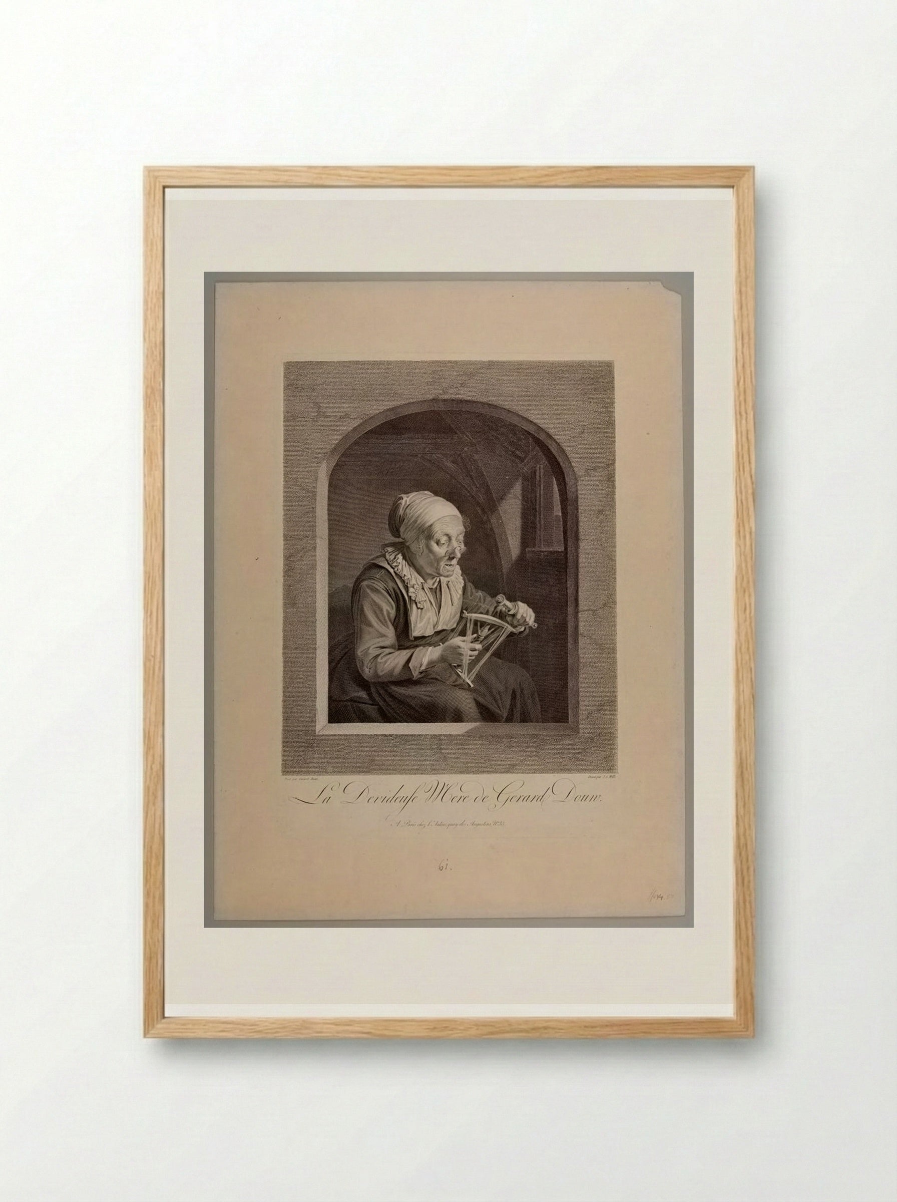 La Devideuse (Gerard Dou's Mother) - Johann Georg Wille - Framed Print Wood