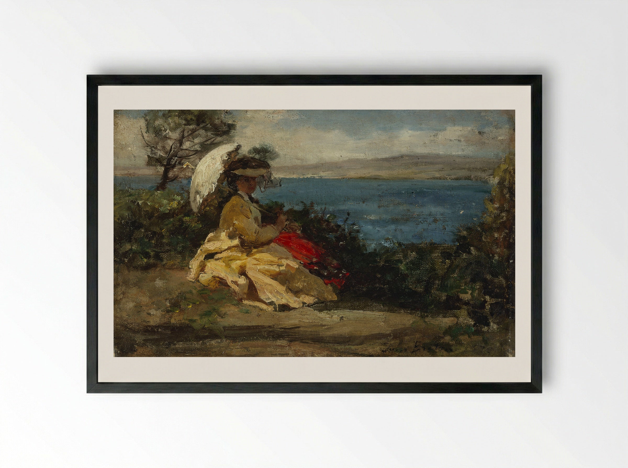 La Femme à l'Ombrelle - Jules Breton - Framed Print Black