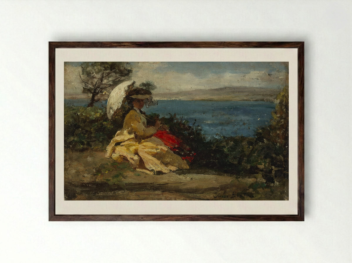La Femme à l'Ombrelle - Jules Breton - Framed Print Dark Wood
