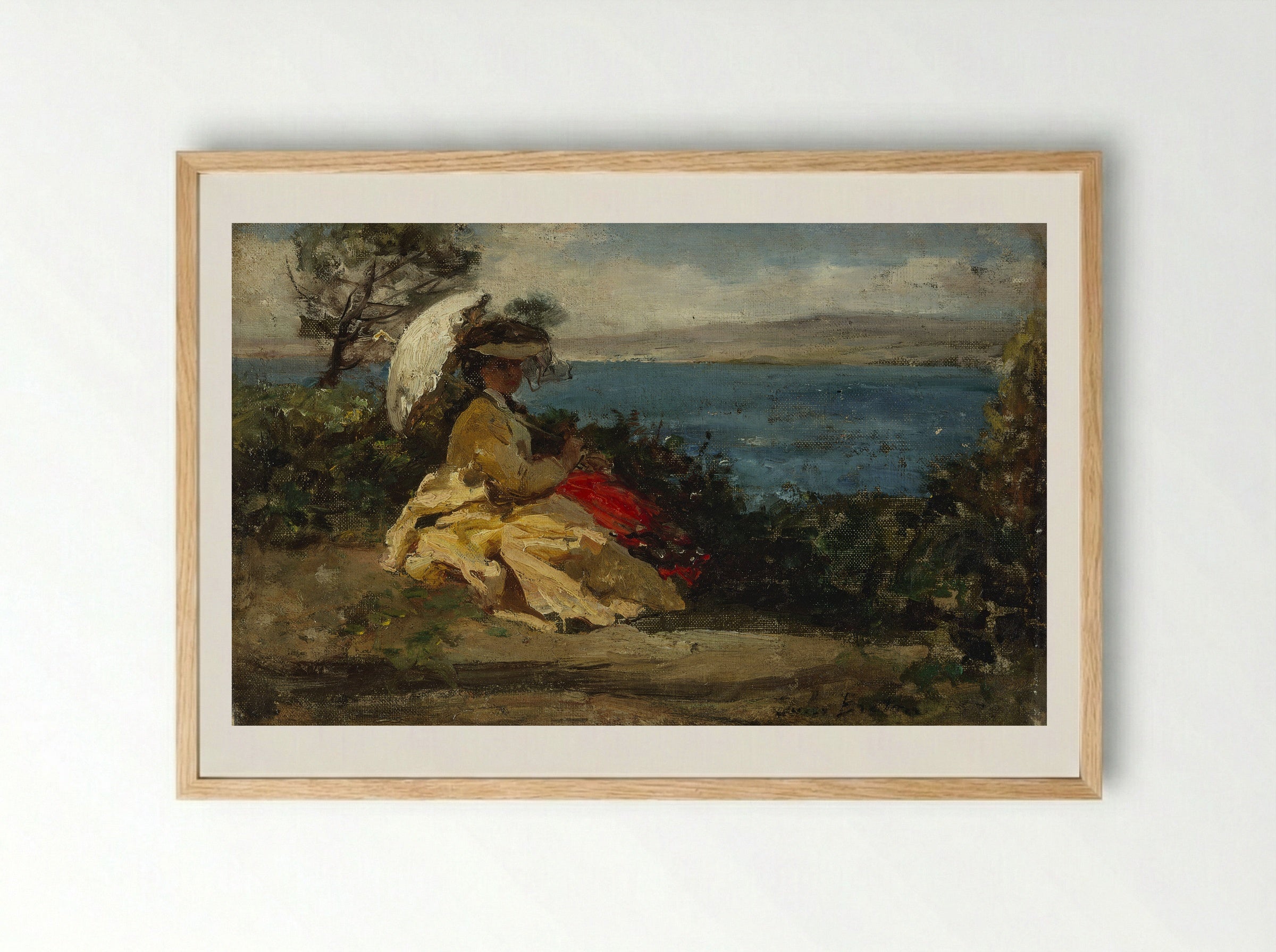 La Femme à l'Ombrelle - Jules Breton - Framed Print Wood