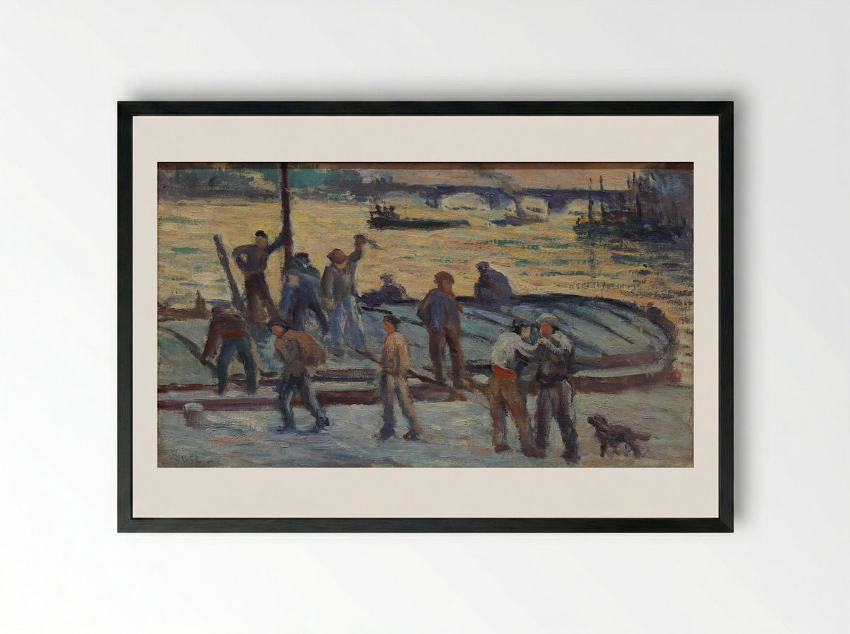 La Fin De La Journée. Débardeurs De Ciment - Maximilien Luce - Framed Print Black