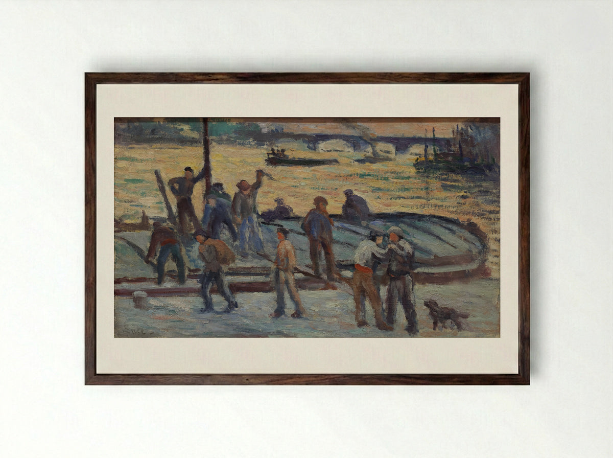 La Fin De La Journée. Débardeurs De Ciment - Maximilien Luce - Framed Print Dark Wood