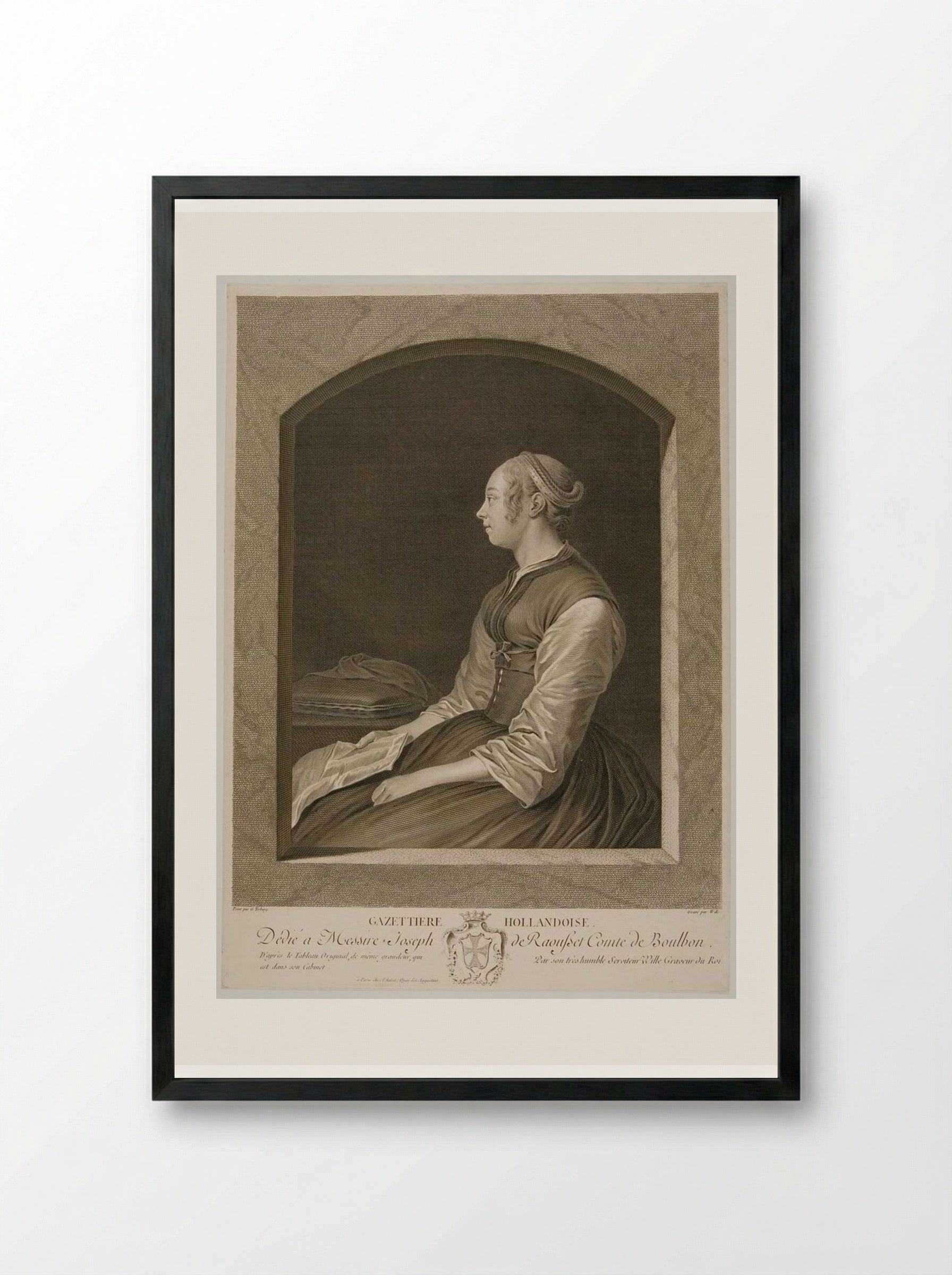 La Gazetière Hollandoise - Johann Georg Wille - Framed Print Black