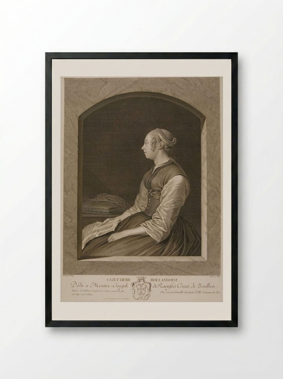 La Gazetière Hollandoise - Johann Georg Wille - Framed Print Black