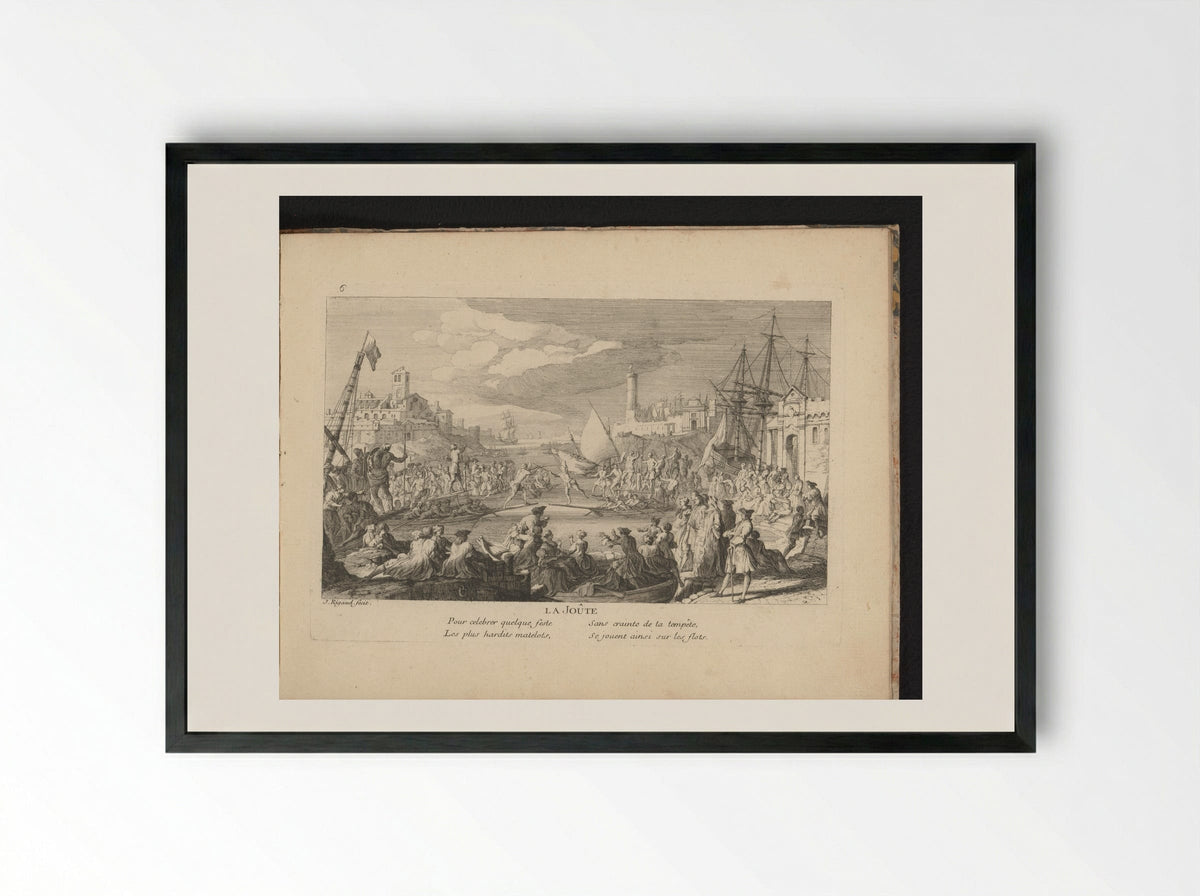 La Joûte (Water Jousting on the River) - Gaspard Duchange - Framed Print Black
