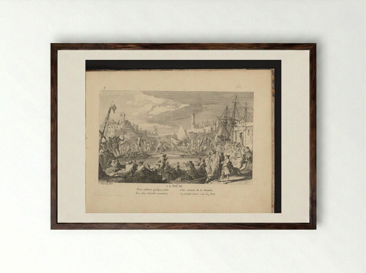 La Joûte (Water Jousting on the River) - Gaspard Duchange - Framed Print Dark Wood