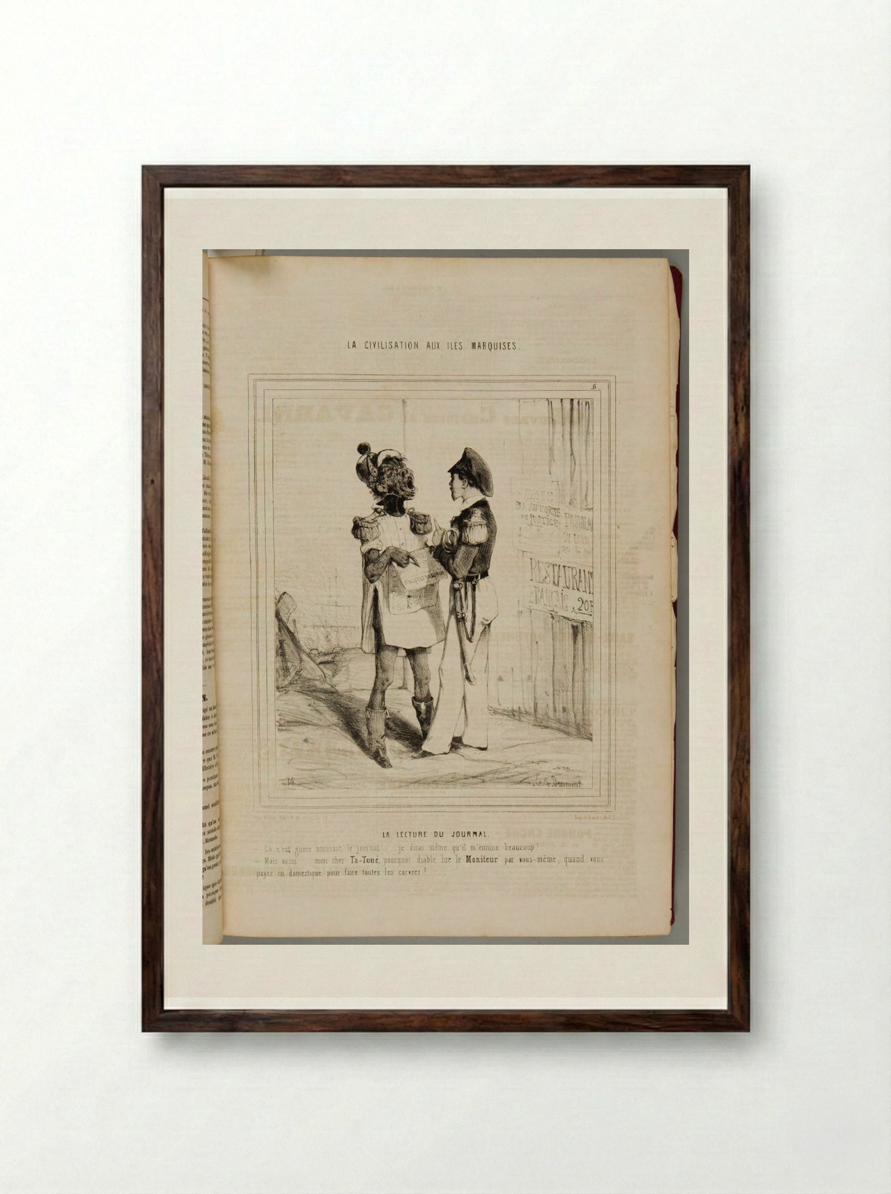 La Lecture du Journal - Honoré Daumier - Framed Print Dark Wood