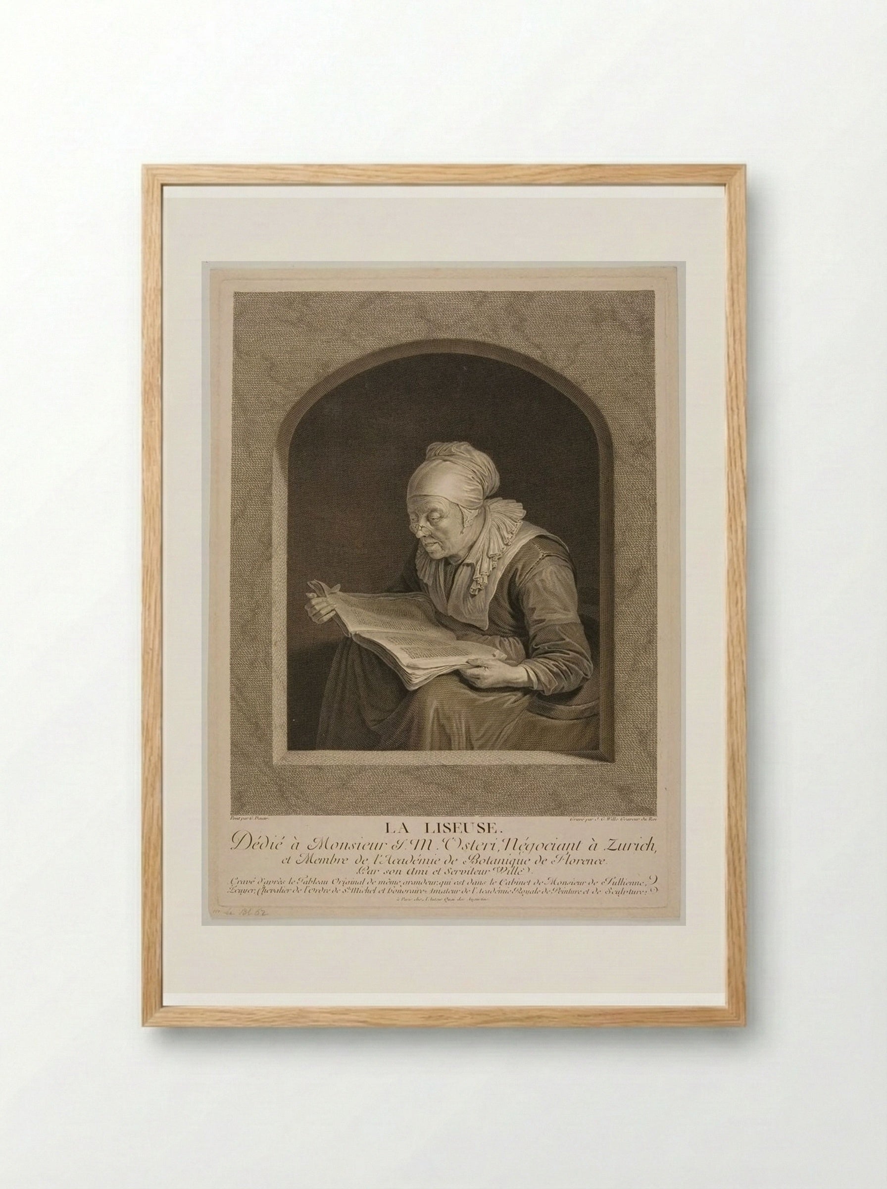 La Liseuse (The Reader) - Johann Georg Wille - Framed Print Wood
