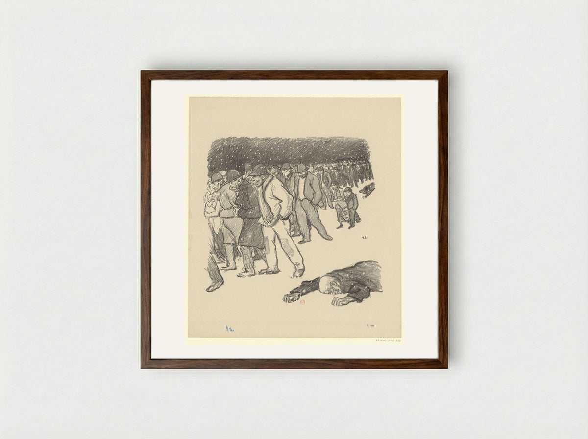 La Misère sous la neige - Théophile Steinlen - Framed Print Dark Wood