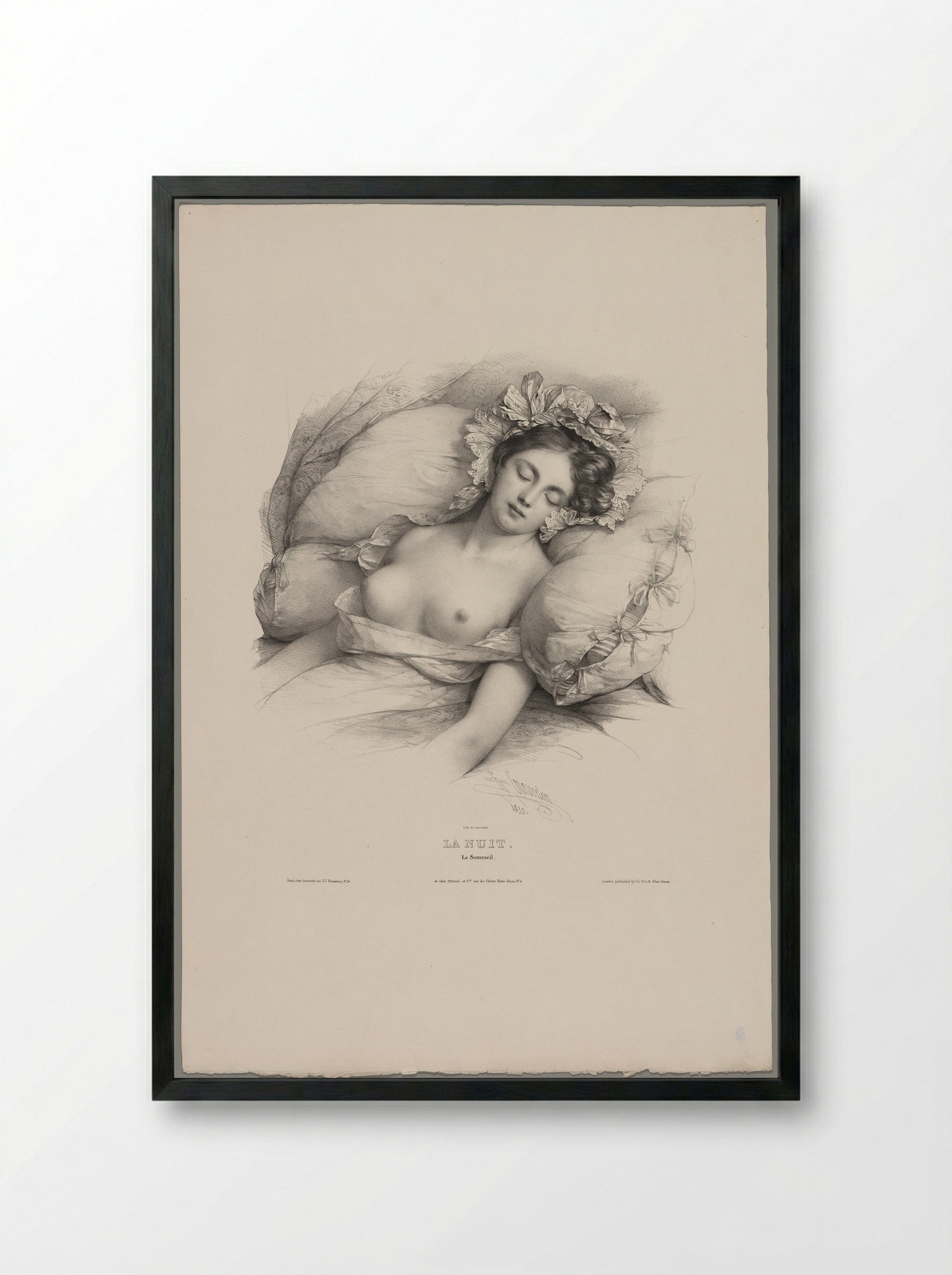 La Nuit (Le Sommeil) - Pierre Louis Henri Grévedon - Framed Print Black
