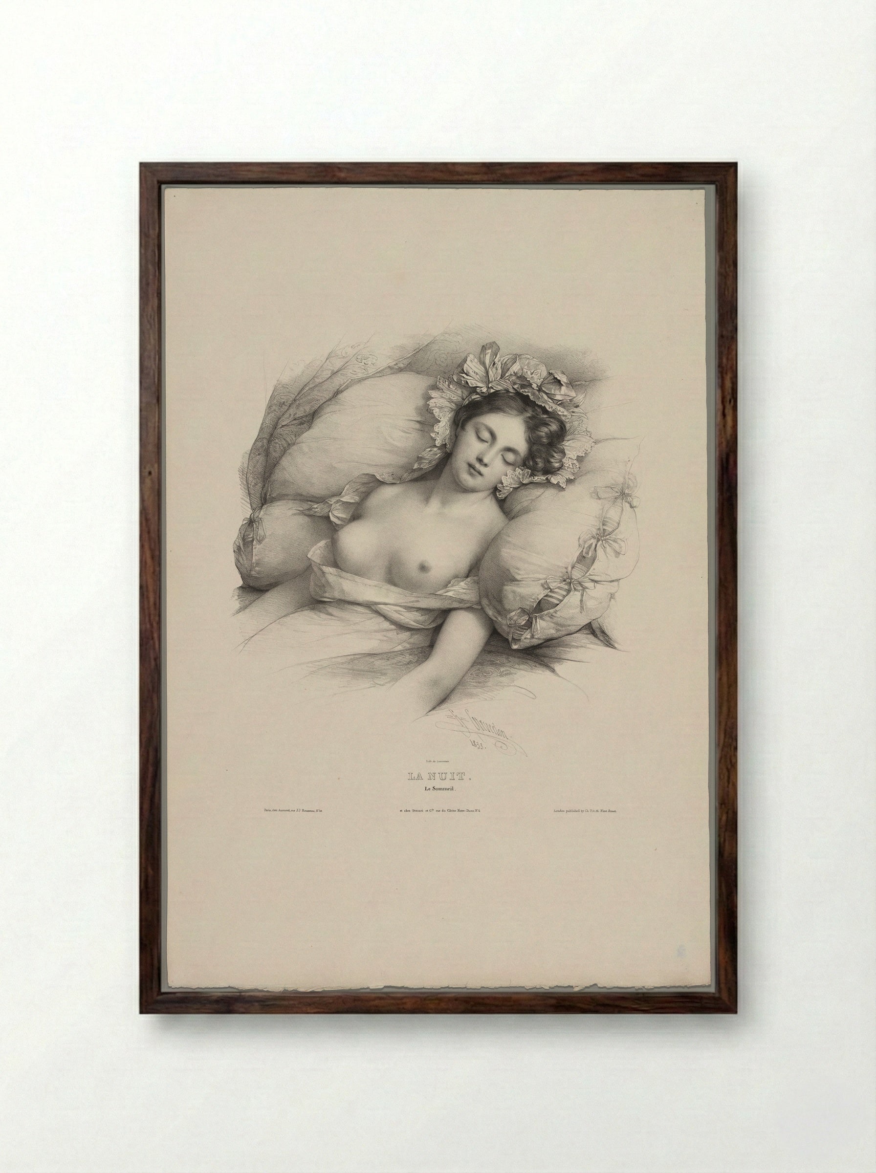 La Nuit (Le Sommeil) - Pierre Louis Henri Grévedon - Framed Print Dark Wood