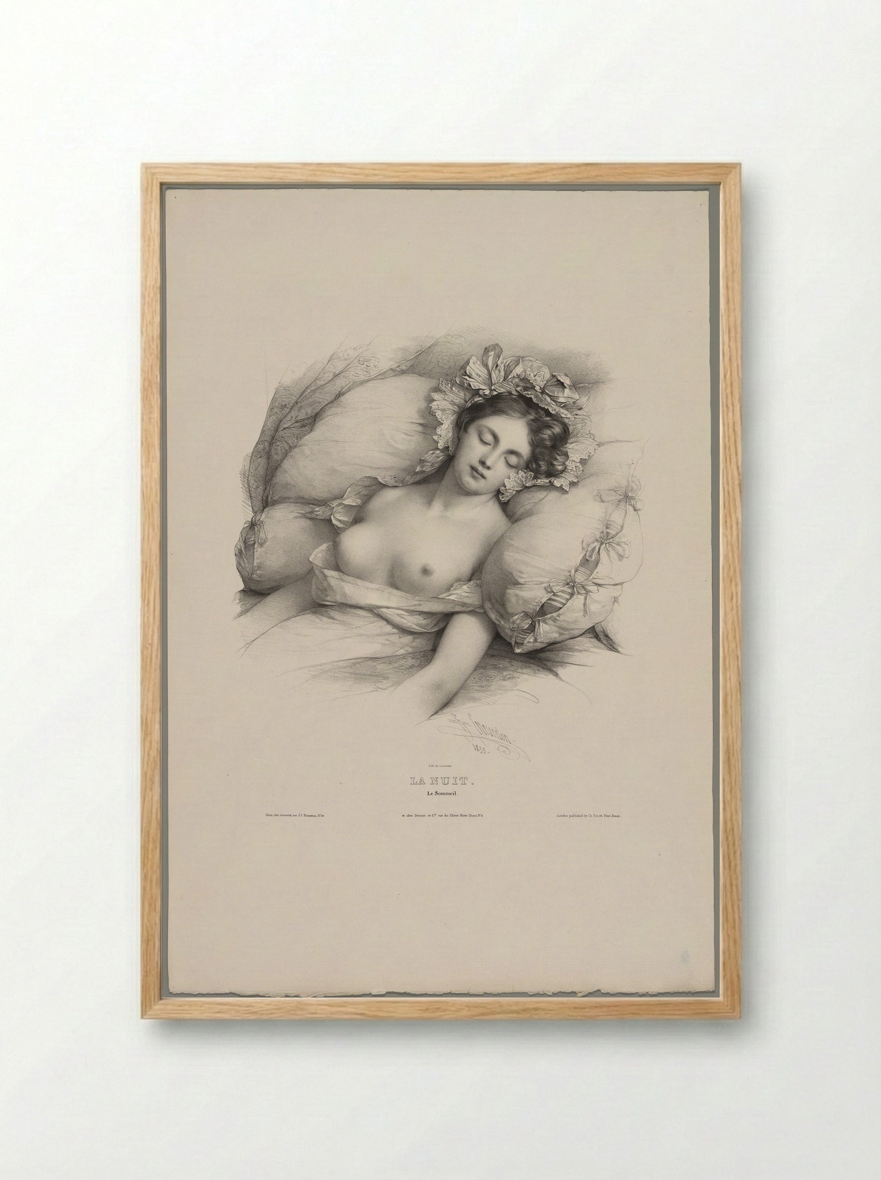 La Nuit (Le Sommeil) - Pierre Louis Henri Grévedon - Framed Print Wood