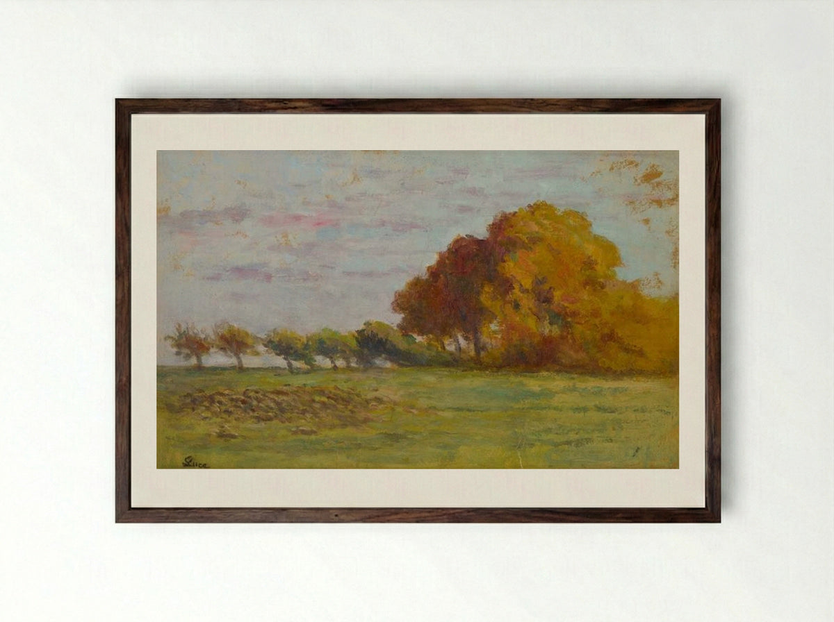La Plaine Aux Environs De Rolleboise - Maximilien Luce - Framed Print Dark Wood