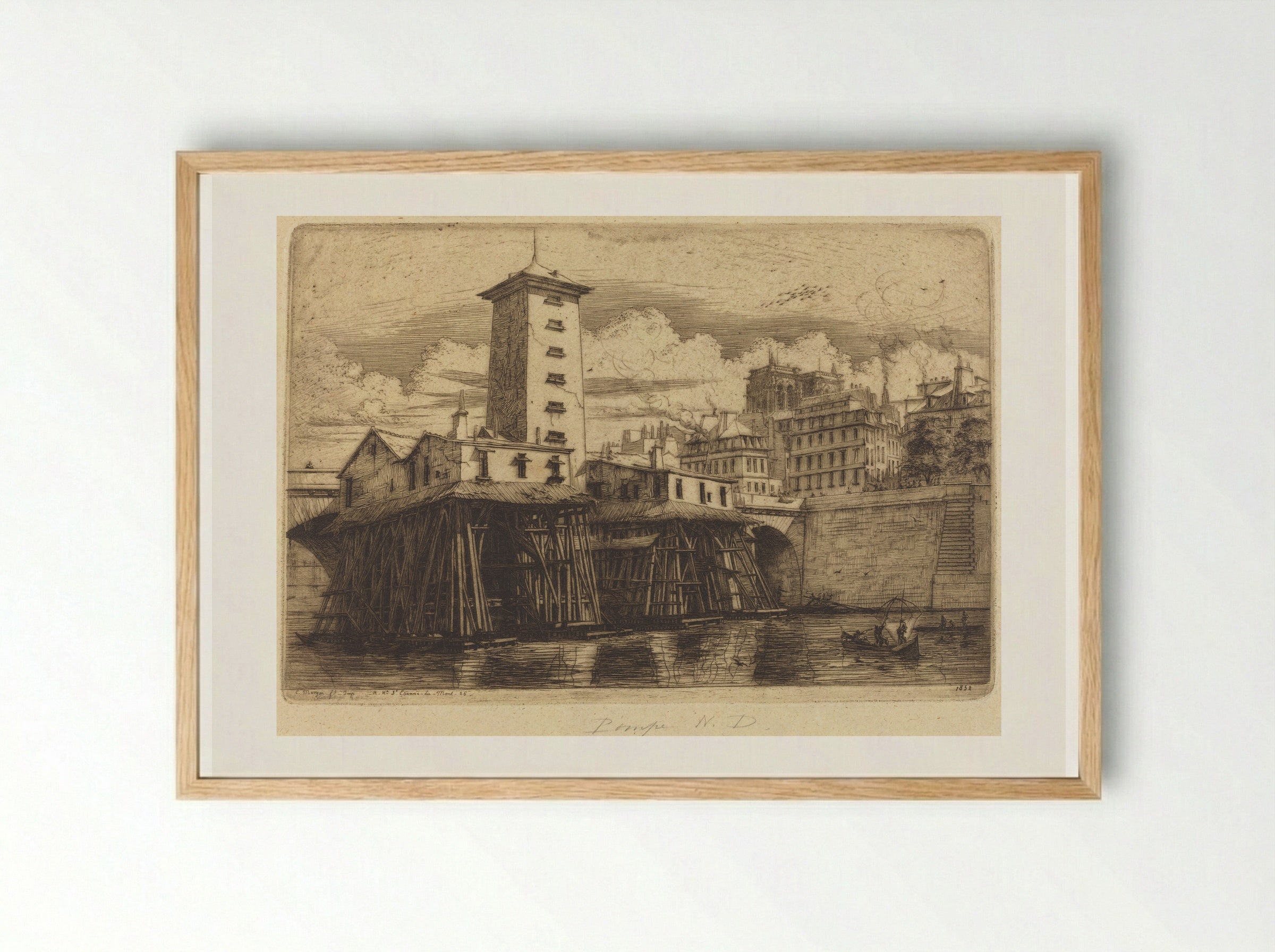 La Pompe Notre-Dame - Charles Meryon - Framed Print Wood