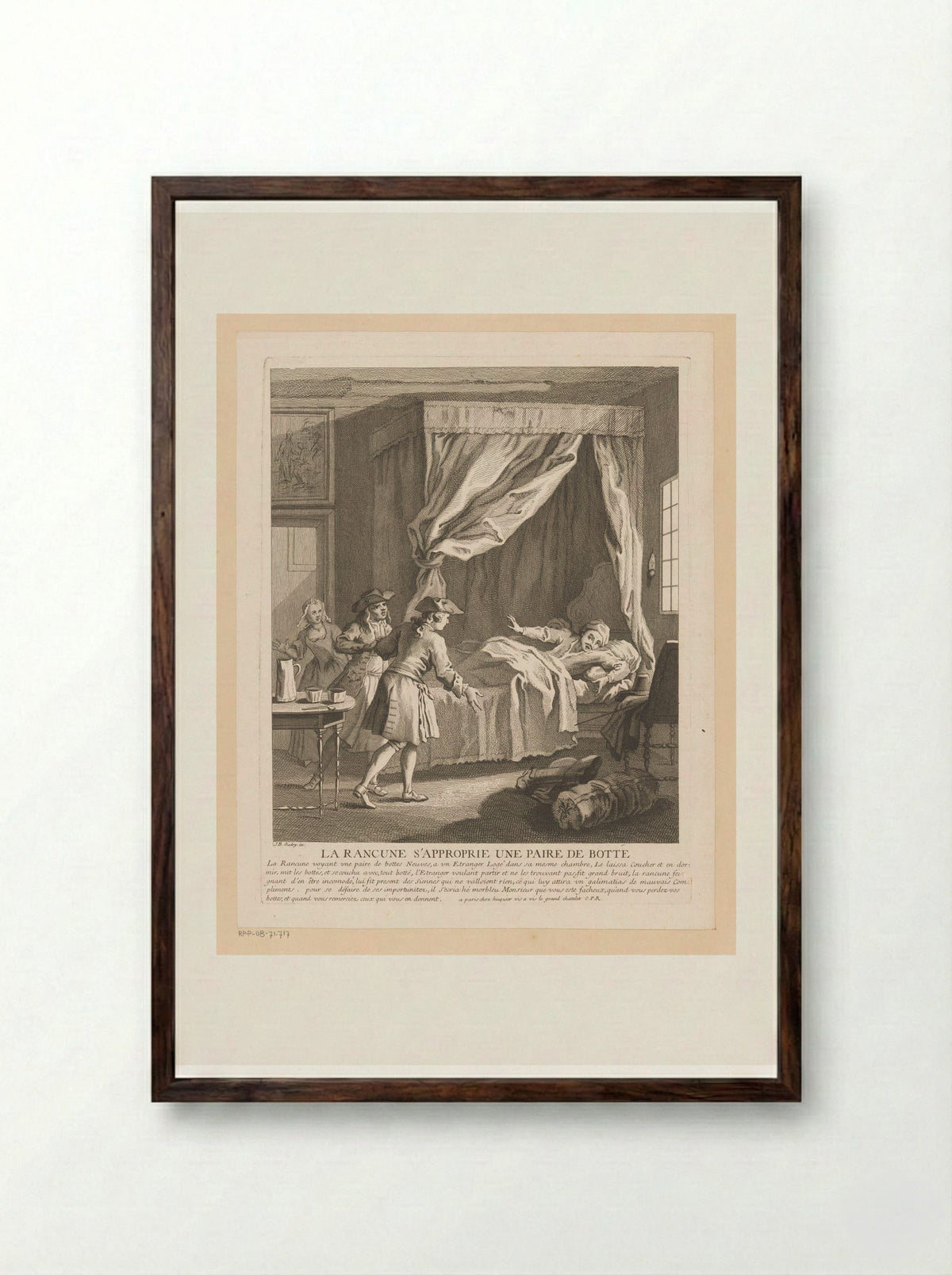 La Rancune s'approprie une paire de bottes - Gabriel Huquier - Framed Print Dark Wood