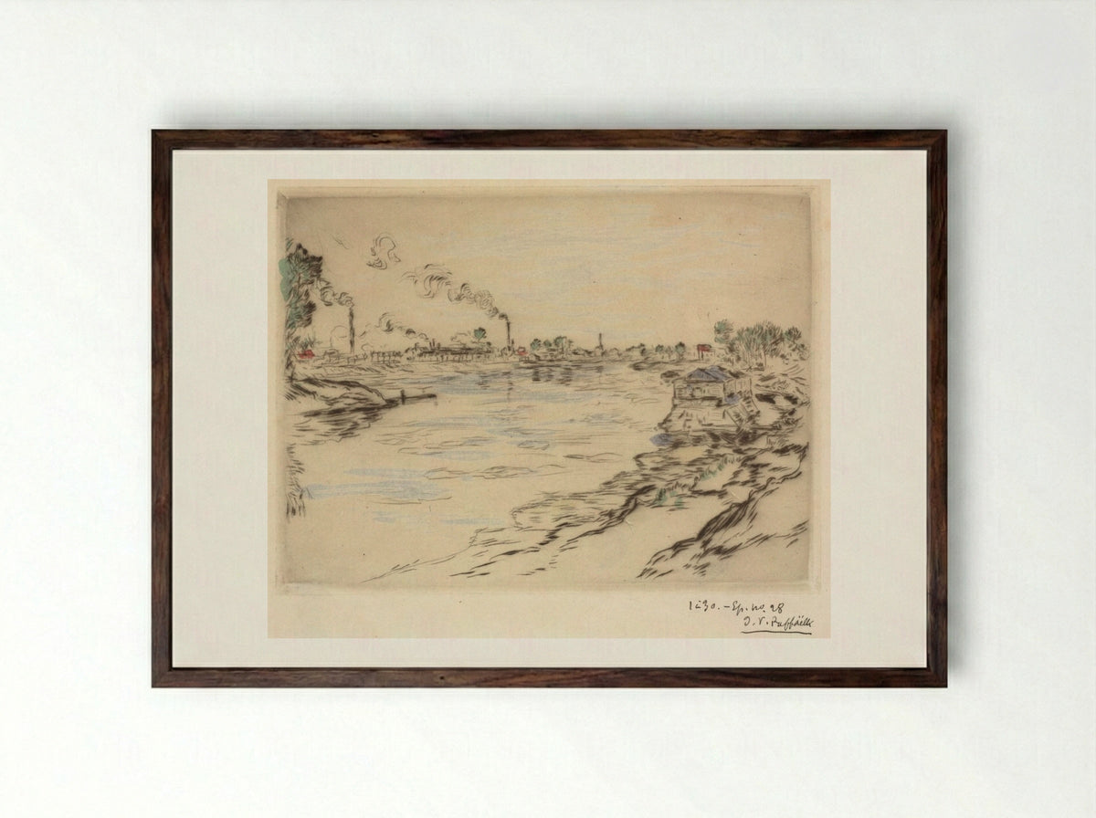 La Seine, à Asnières - Jean-François Raffaëlli - Framed Print Dark Wood