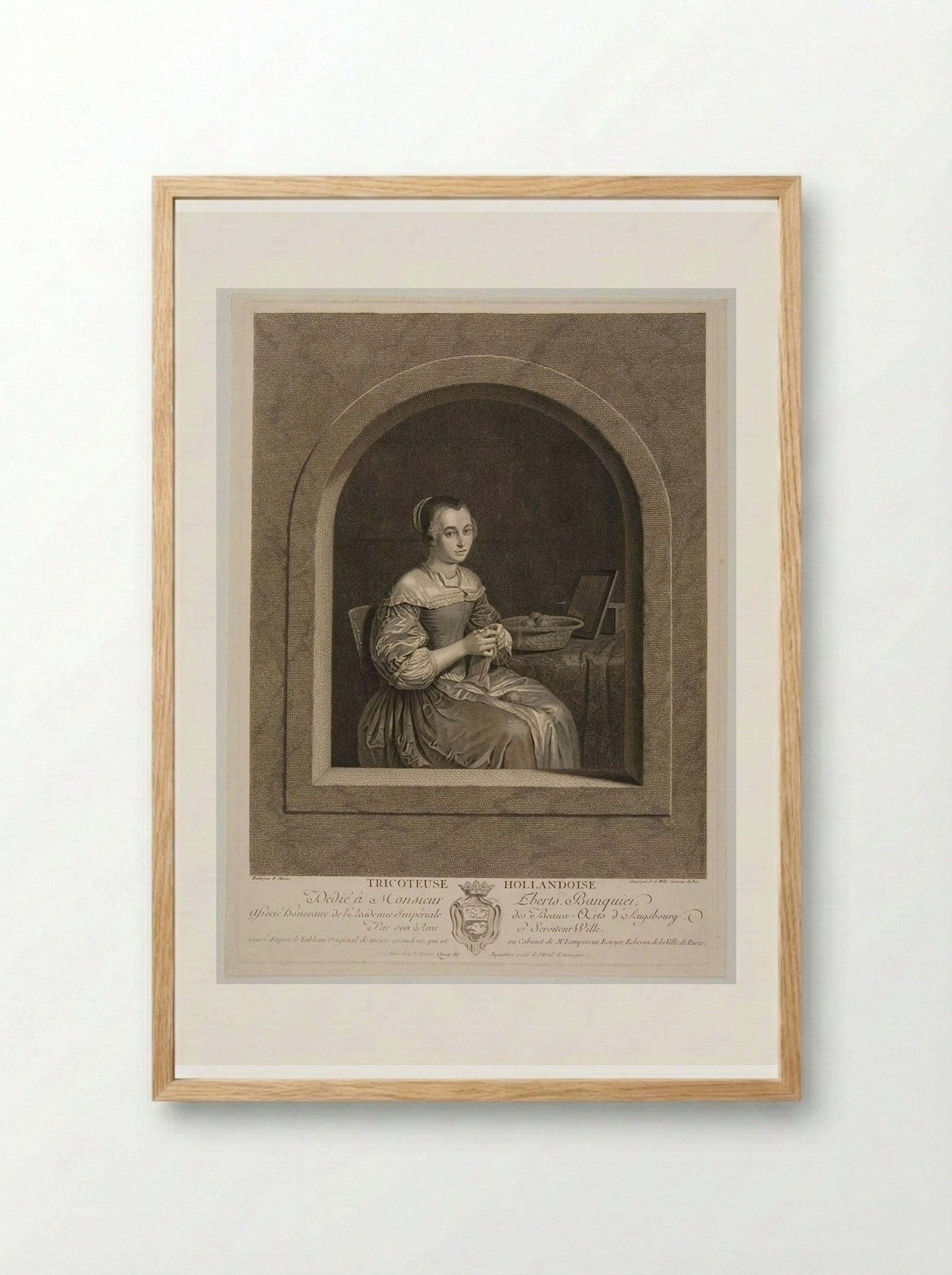 La Tricoteuse Hollandoise - Johann Georg Wille - Framed Print Wood
