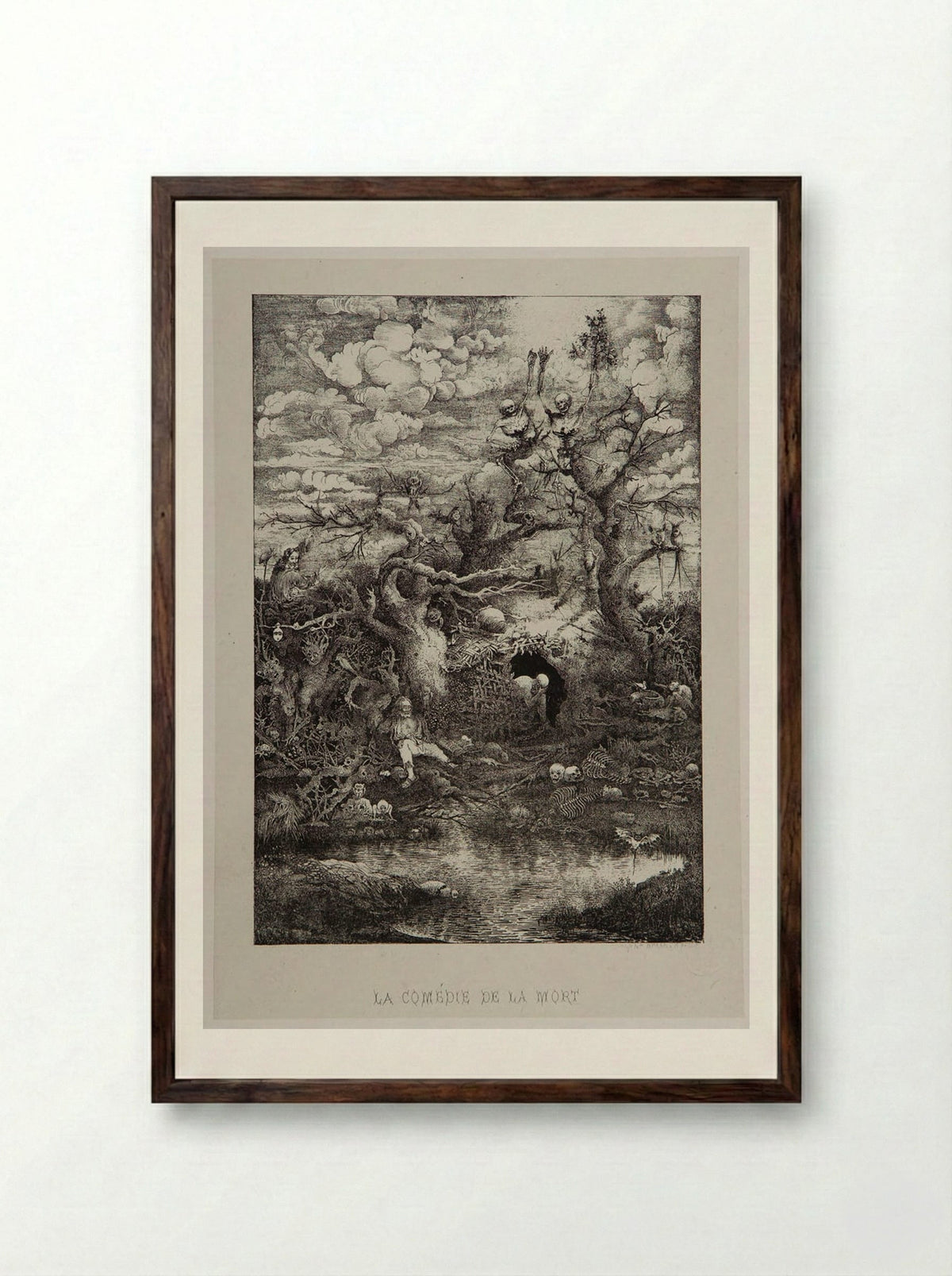 La comédie de la mort - Rodolphe Bresdin - Framed Print Dark Wood
