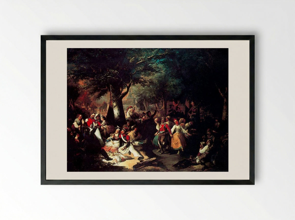 La romería de la Virgen del Puerto - Manuel Rodriguez de Guzman - Framed Print Black