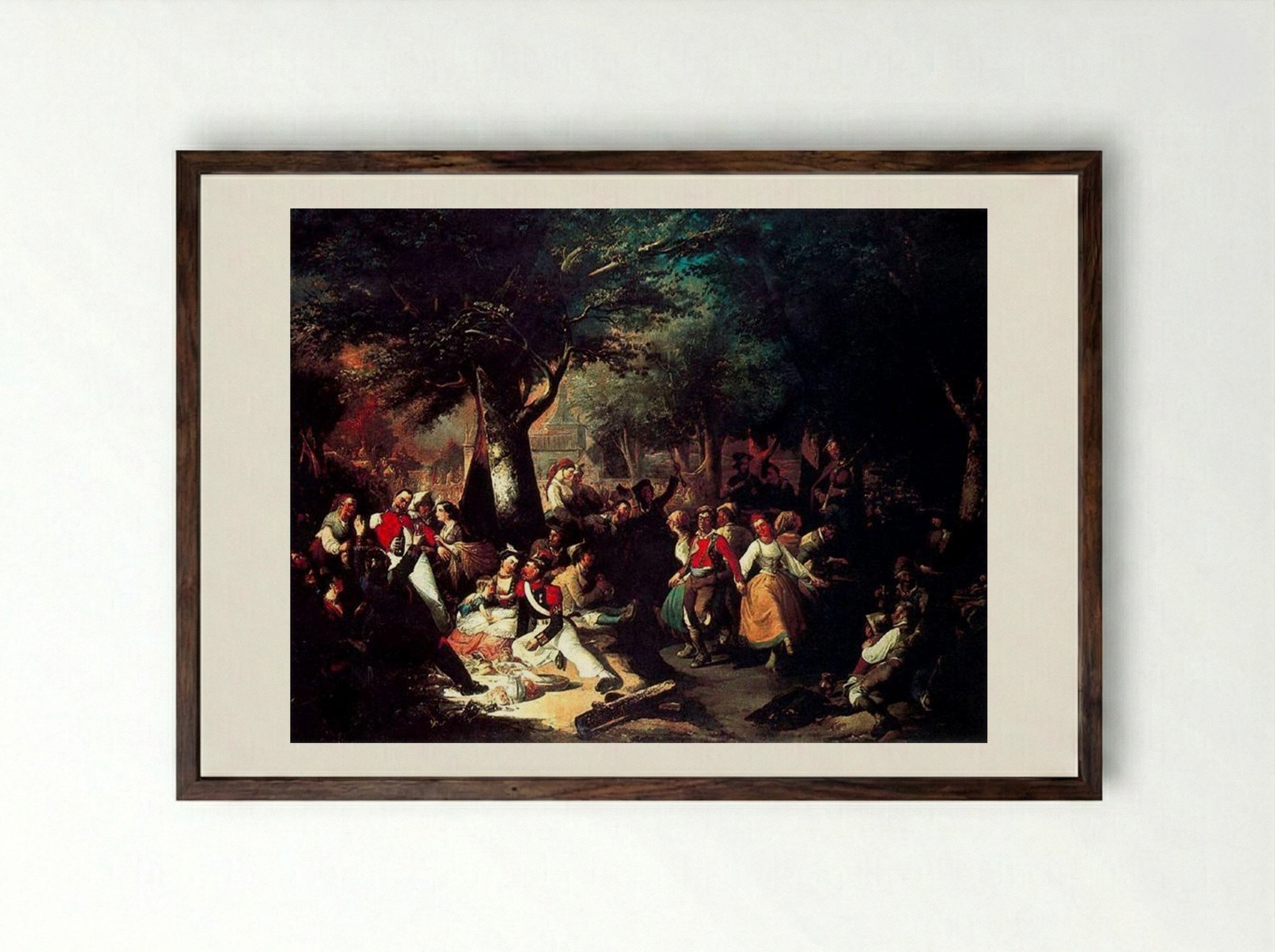 La romería de la Virgen del Puerto - Manuel Rodriguez de Guzman - Framed Print Dark Wood