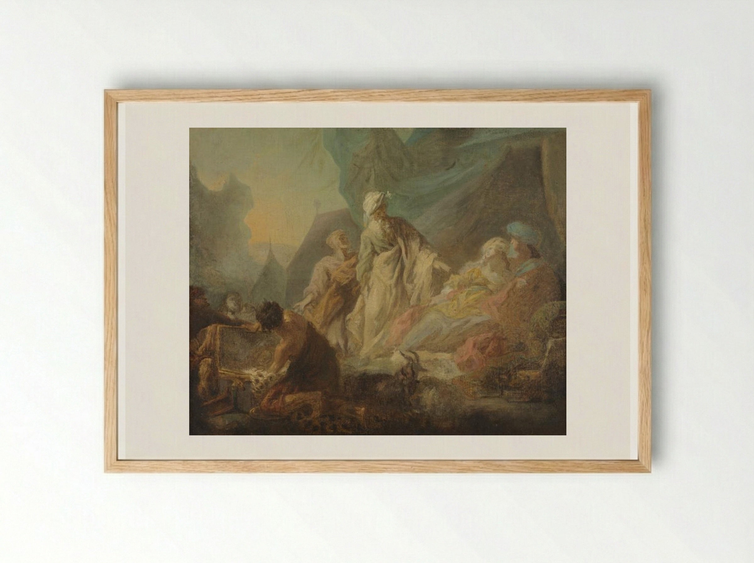 Laban Searching for His Stolen Gods - Augustin de Saint-Aubin - Framed Print Wood