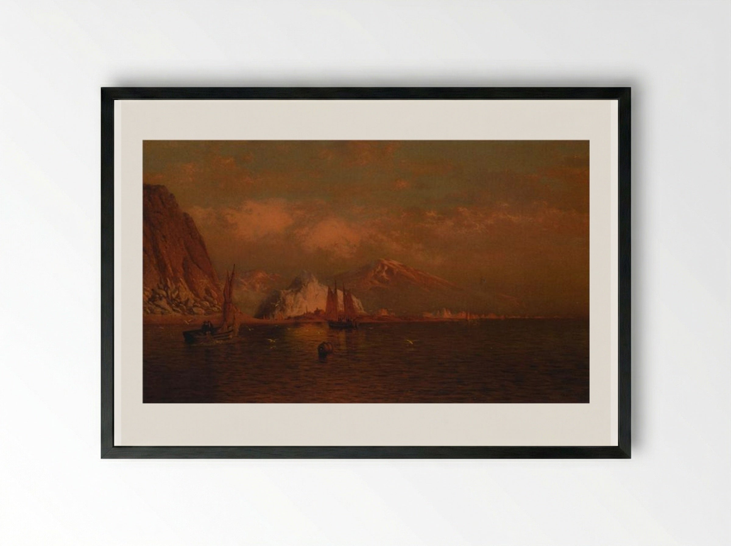 Labrador Mountain and Icebergs by Light of the Midnight Sun - William Bradford - Framed Print Black