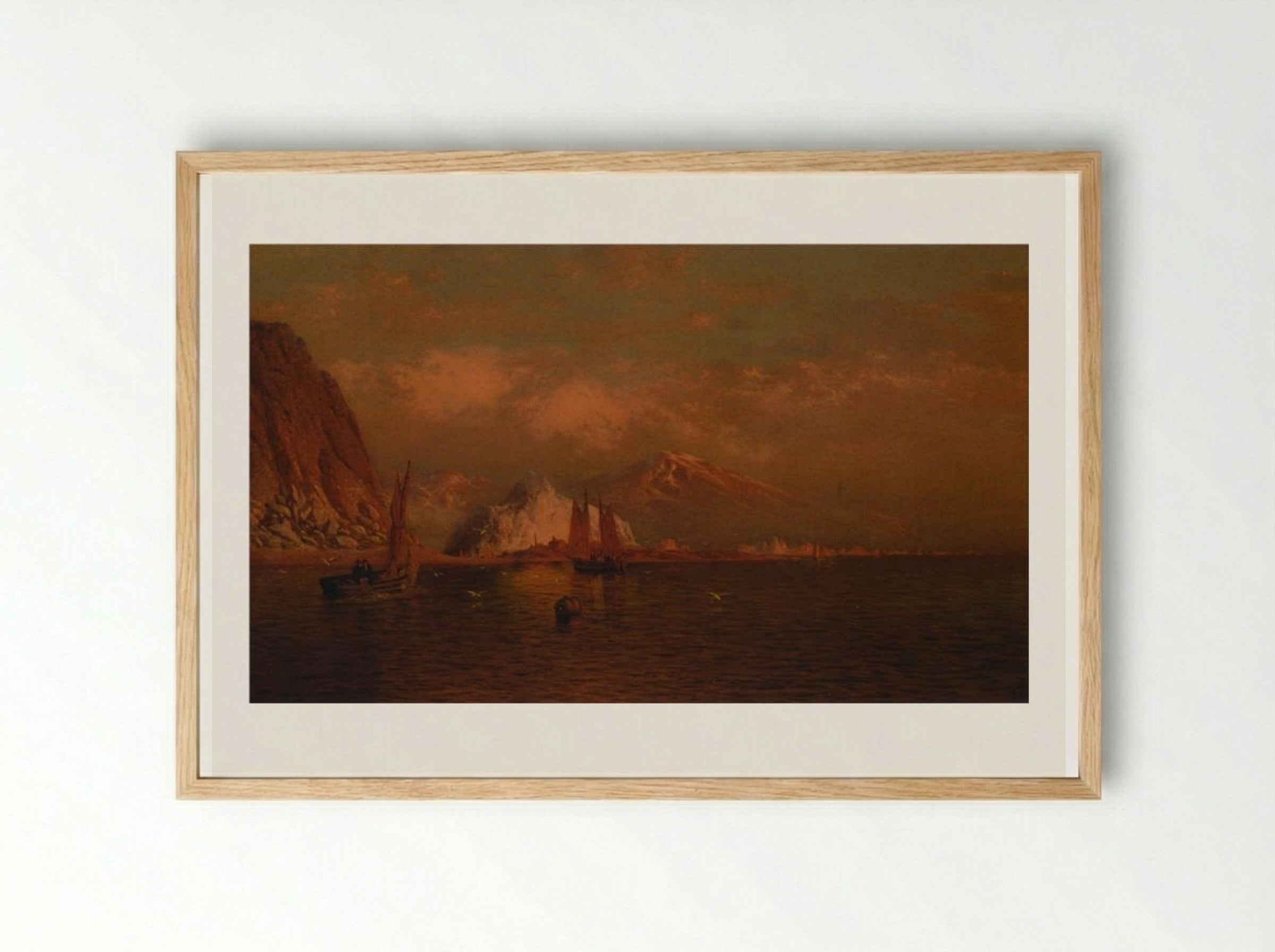 Labrador Mountain and Icebergs by Light of the Midnight Sun - William Bradford - Framed Print Wood