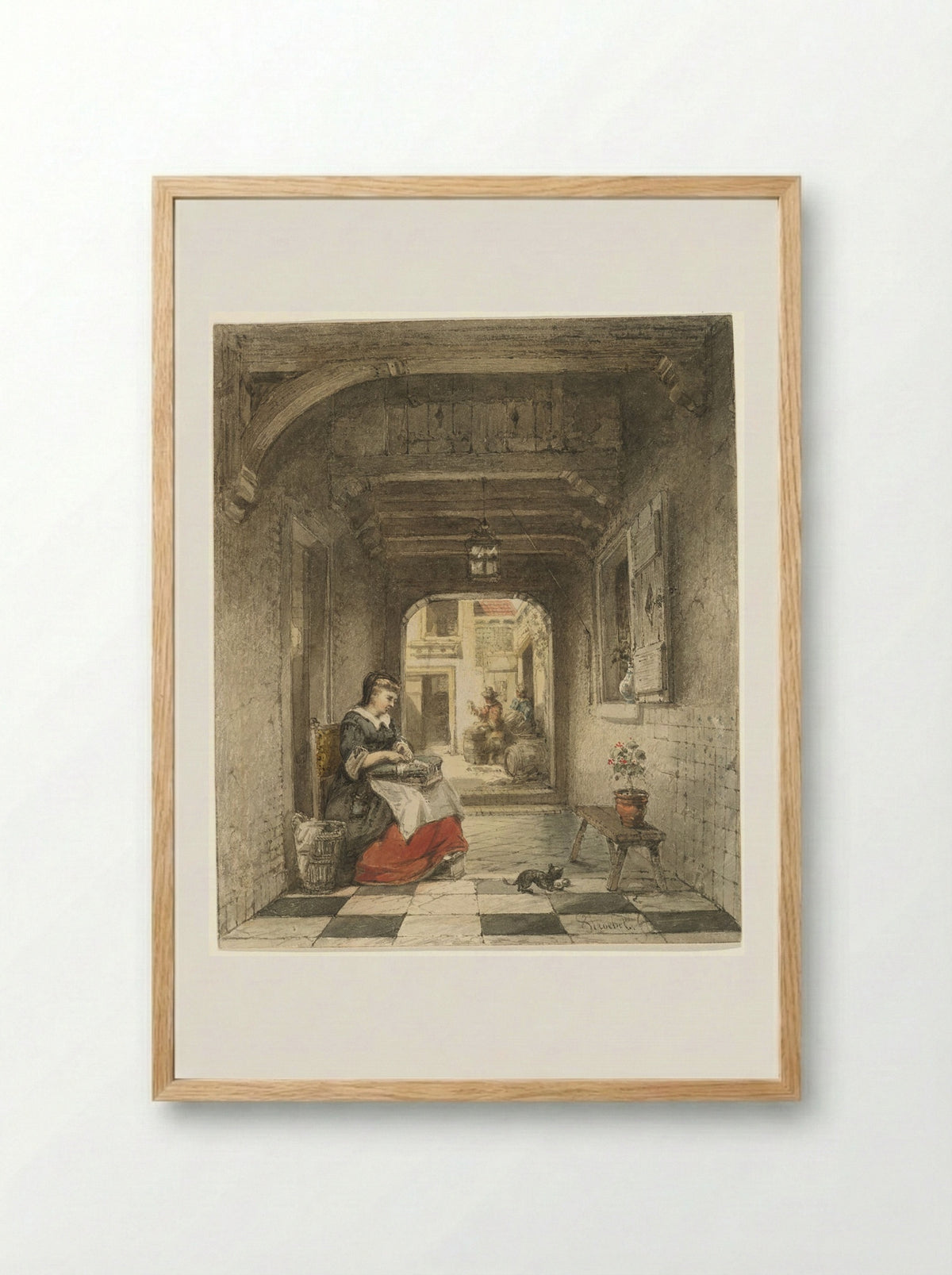 Lace Maker in an Interior - Johannes Stroebel - Framed Print Wood